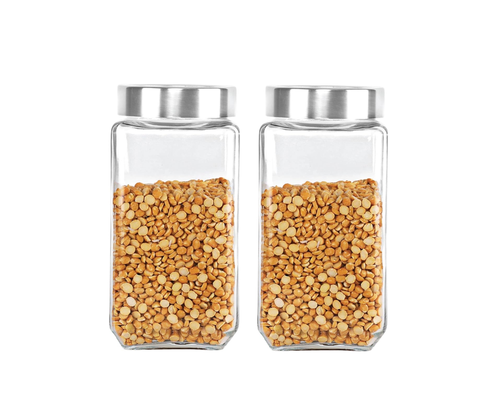 CELLO Qube Fresh Glass Storage Jar | Container with Air tight Silver Metal Lid | Multipurpose Jar | For Storage of Food, Pulses,