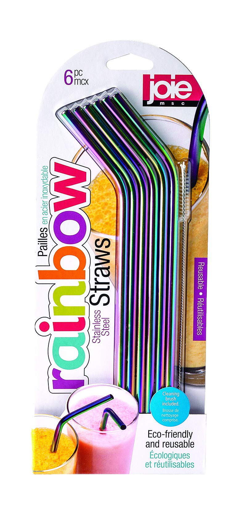 Joie Rainbow Drinking Straws | 6 Stainless Steel Reusable Straws With Brush, Eco-Friendly Metal Straws With An Iridescent Shine