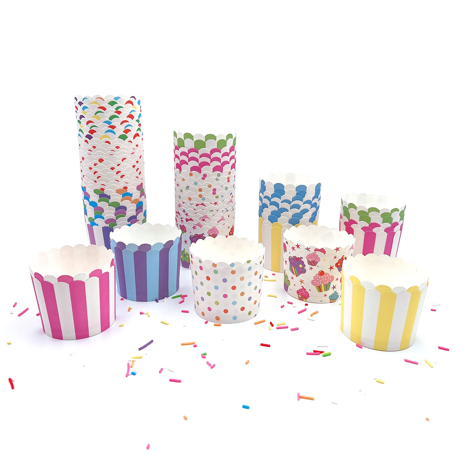 Gabkey 100Pcs Random Colorful Premium Greaseproof Cupcake Paper Liners No Muffin Pan Needed Cupcakes Papers