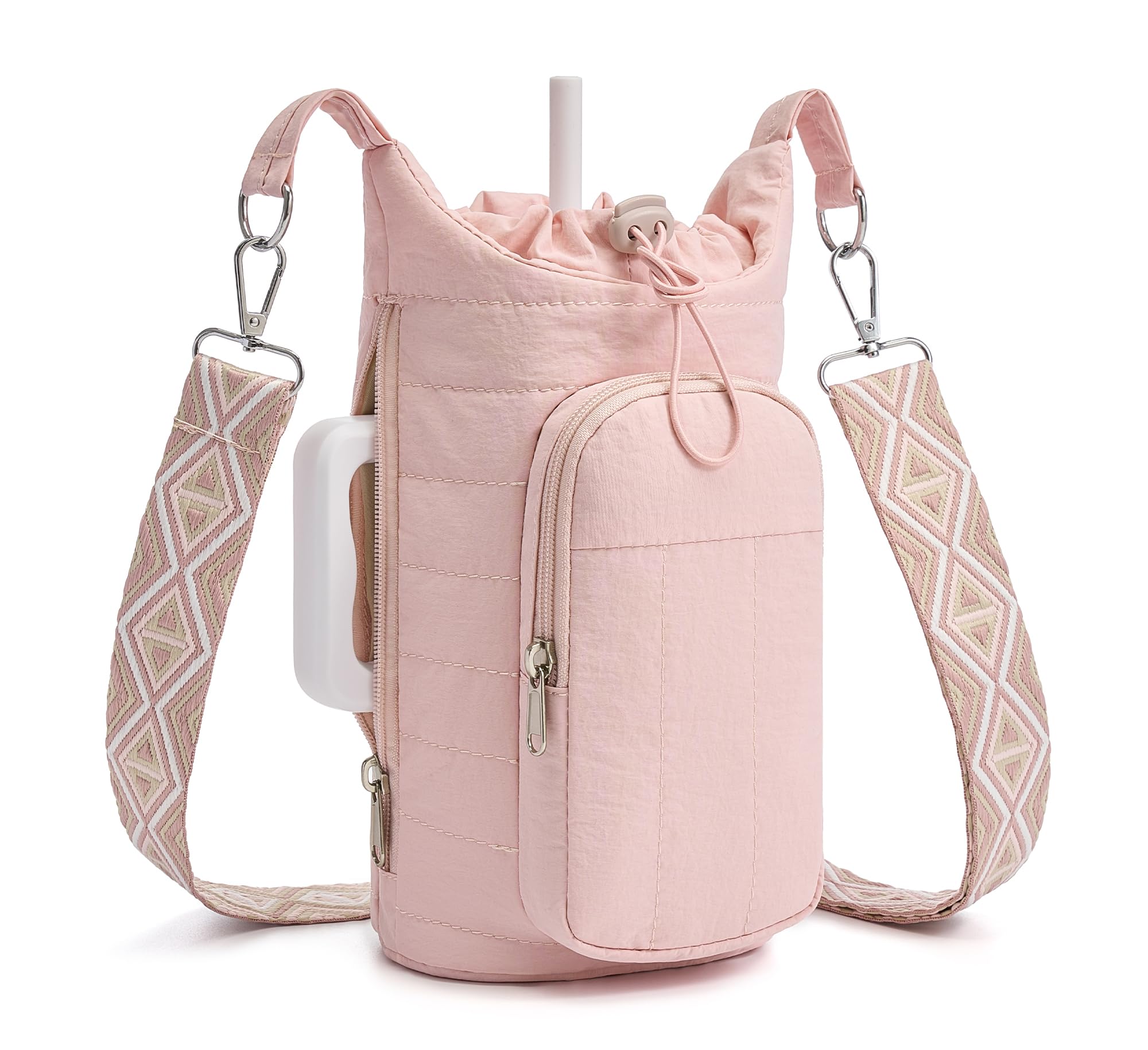 WOOMADA Water Bottle Holder Bag with Strap, 40/32 oz Crossbody Bag Gym Accessories, Sling Purses for Women(Pink)