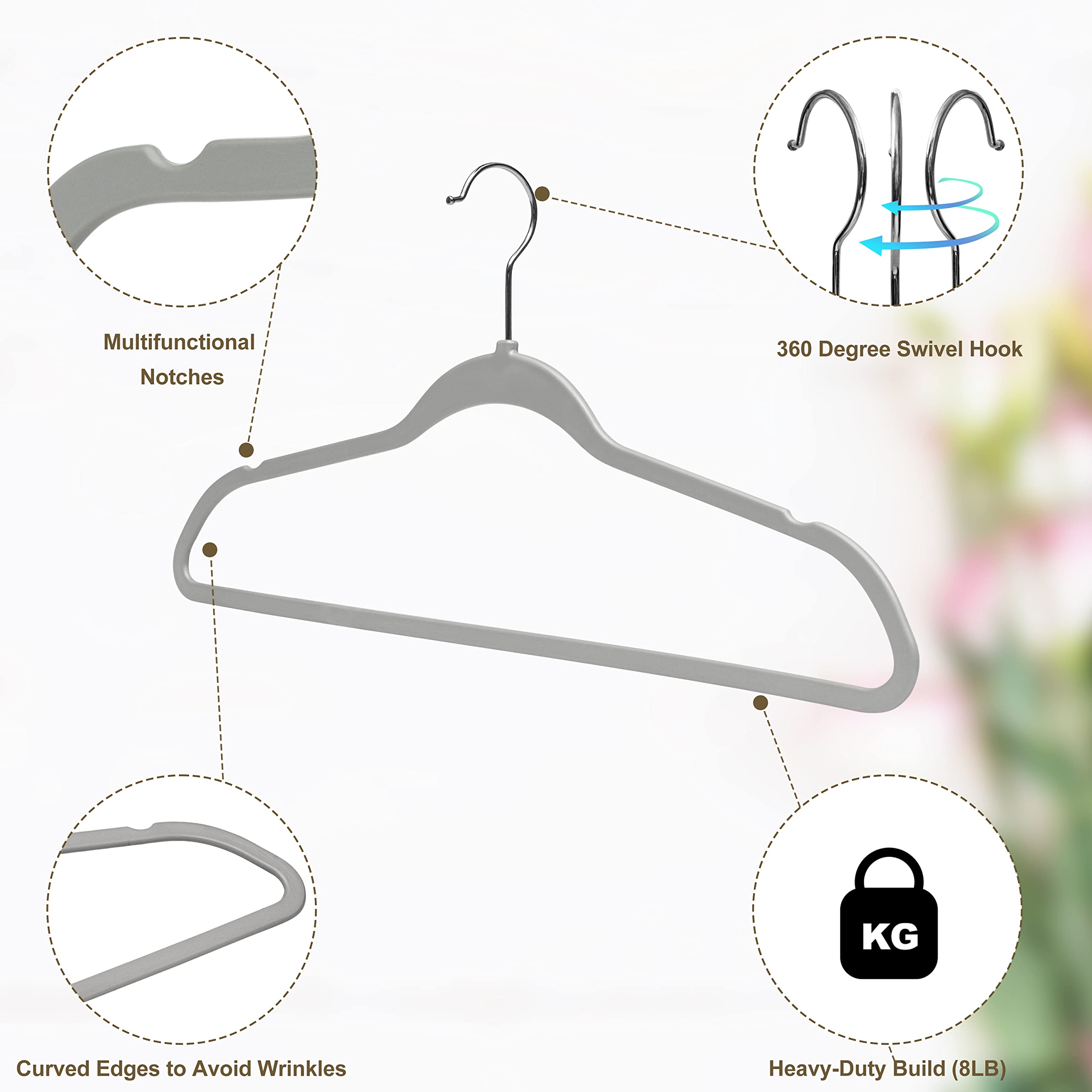 Quality Hangers Clothes Hangers 20 Pack - Non-Velvet Plastic Hangers for Clothes -Heavy Duty Coat Hanger Set -Space-Saving Closet Hangers with Chrome Swivel Hook  Functional Non-Flocked Hangers  Gray
