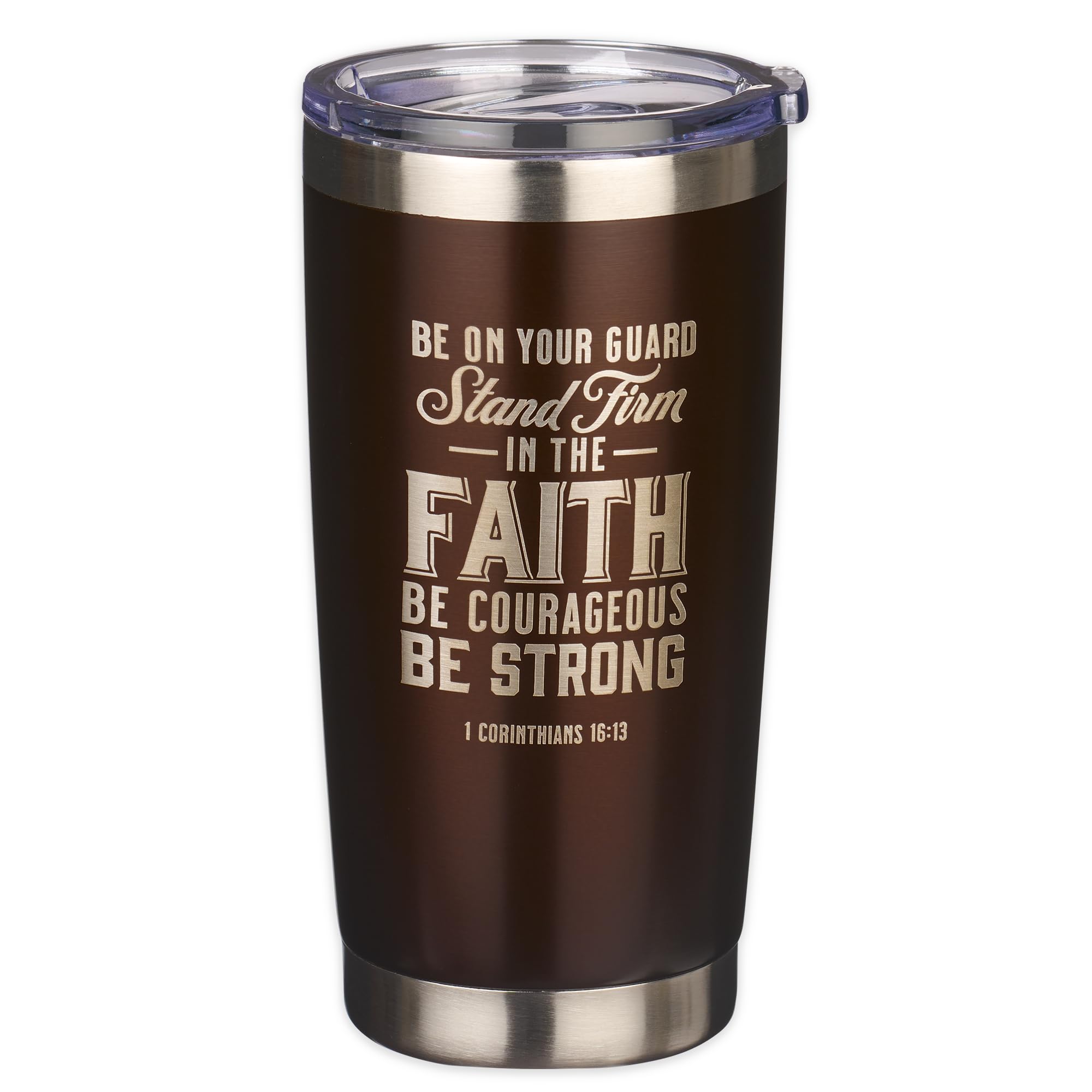 Christian Art Gifts Stainless Steel Double Wall Vacuum Insulated Travel Mug Tumbler For Women & Men: Stand Firm - 1 Cor. 16:13 B