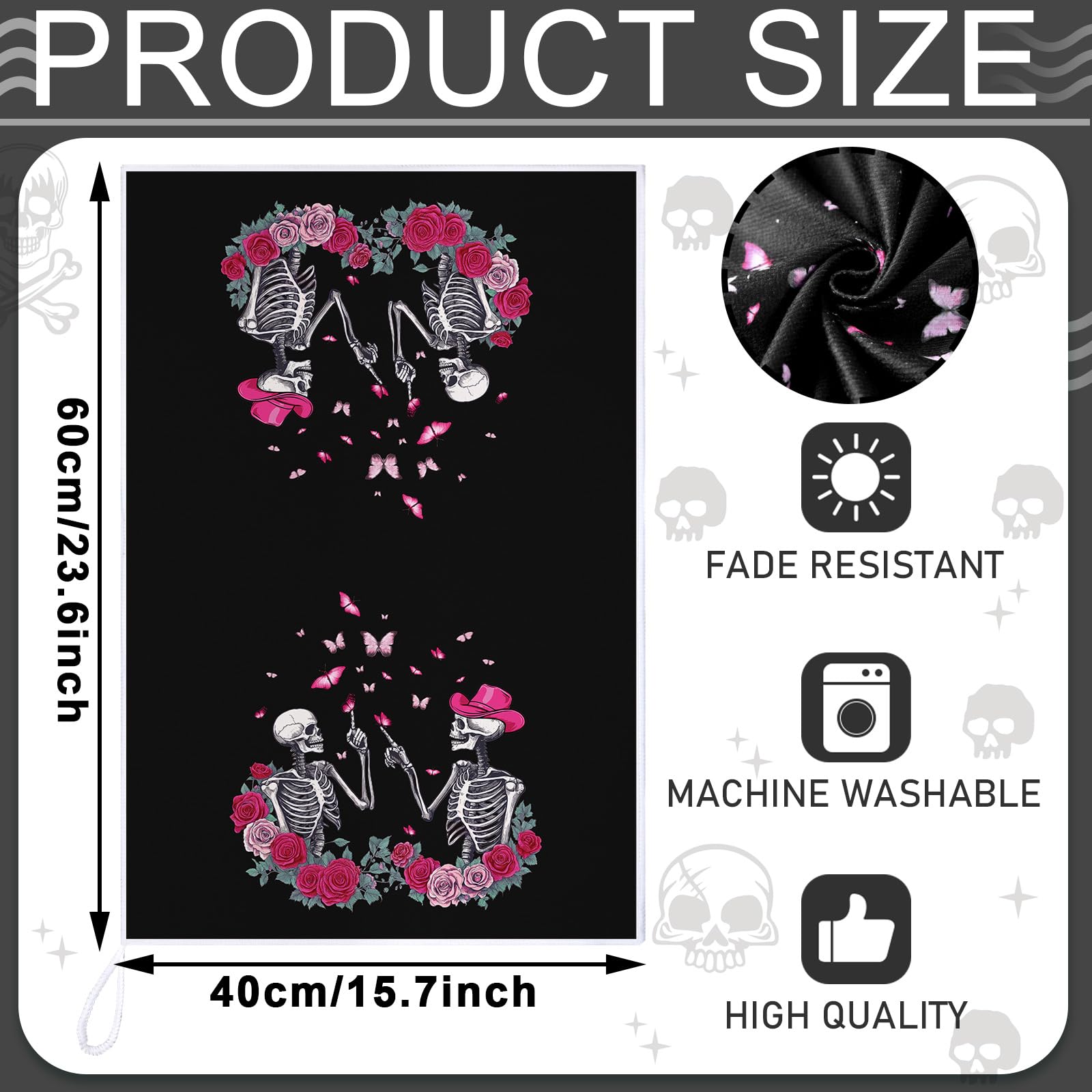 Bencailor 6 Pcs Christmas Skull Kitchen Towels Gothic Spooky Christmas Dish Hand Towels Skeleton Pink Red Rose Tea Washcloth for