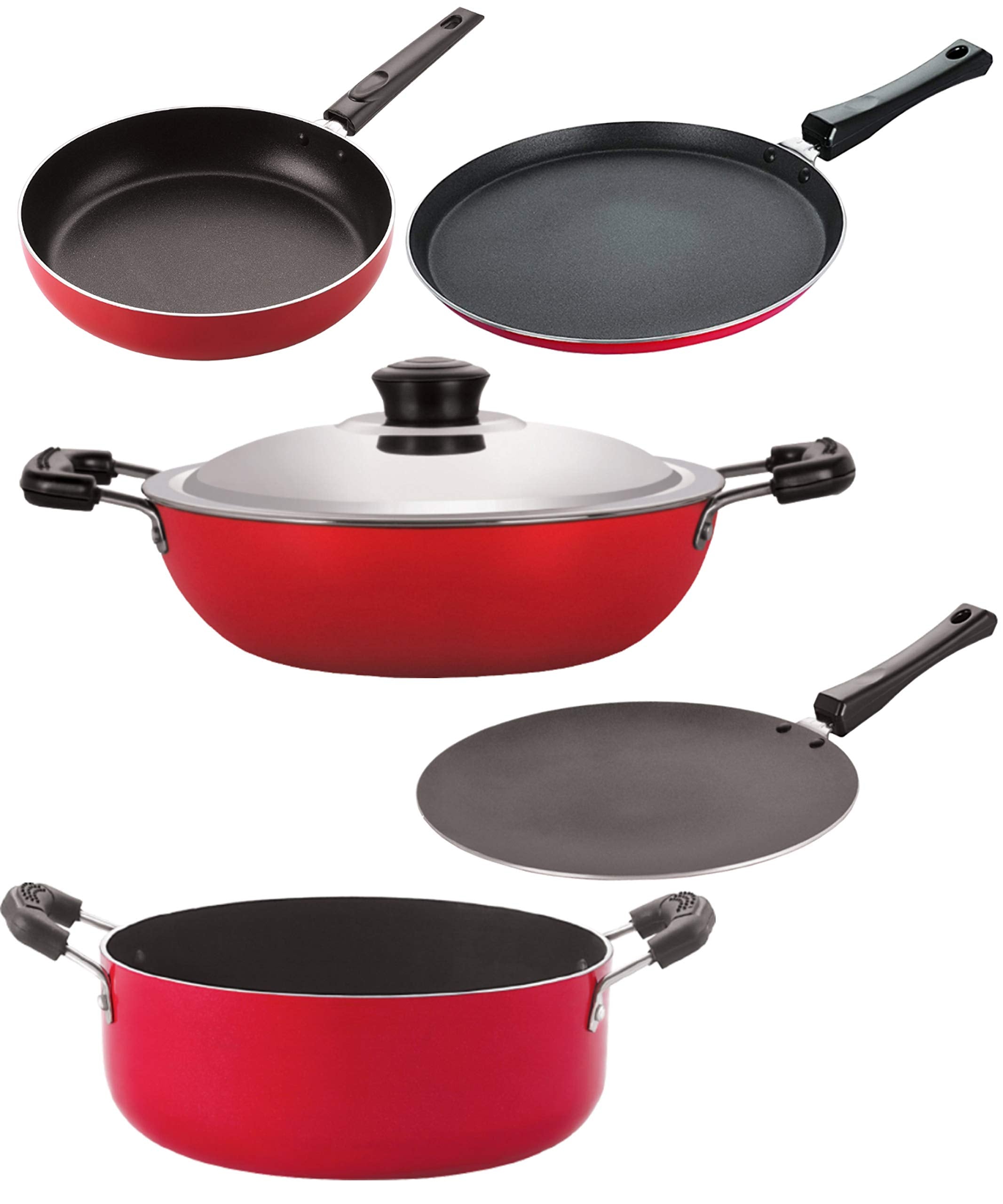Nirlon Aluminium Non Stick Kitchen Essentials Cookware Set Of 5 Pieces (2.6Mm_Ct_Fp12_Dkdb_Cass22_Ft12)