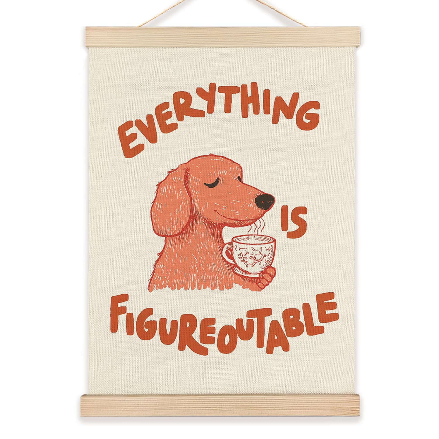 Lzyrf Everything Is Figureoutable Inspirational Wall Art Poster Framed, Cute Office Decor, Funny Dog Motivational Canvas Prints 