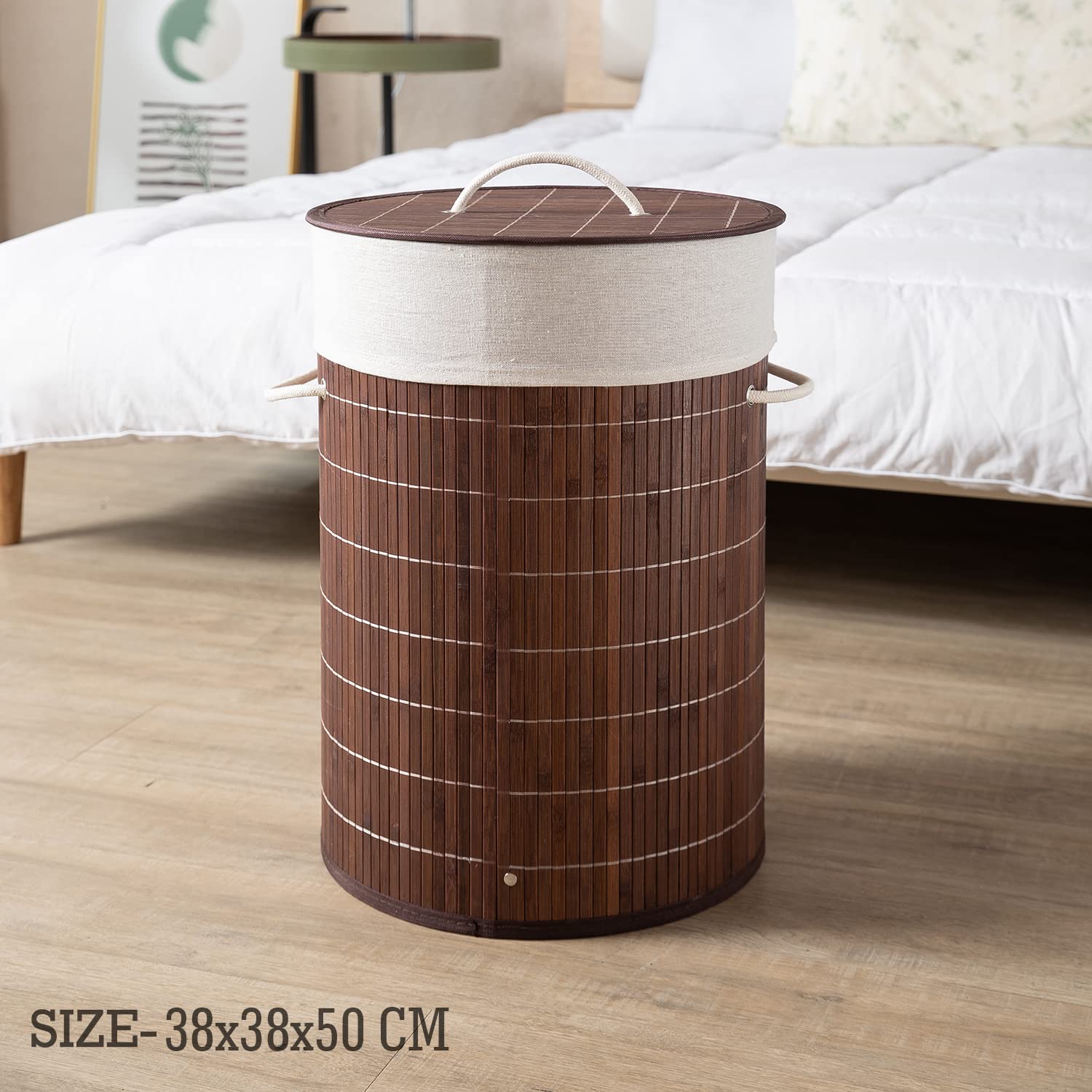 Homestorie Eco-Friendly Foldable Bamboo Laundry Basket Hamper With Lid, Large - 57 Liter (Coffee Brown)
