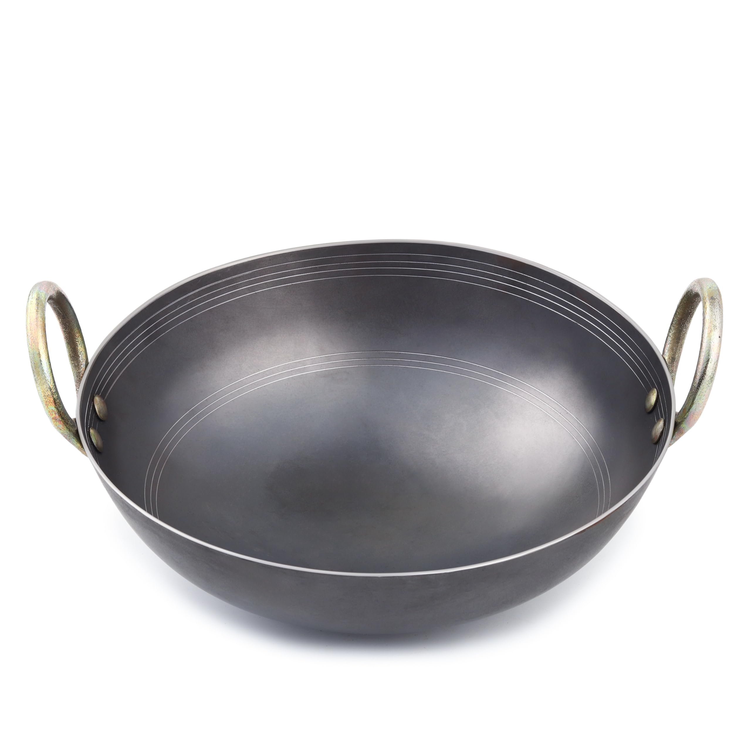 VismayS 1 Litre 10 Inch Food Grade Iron Kadhai Wok Frypan Lohe Ki Kadai Smooth Edges Riveted Handles Deep Frying, Roasting Meta