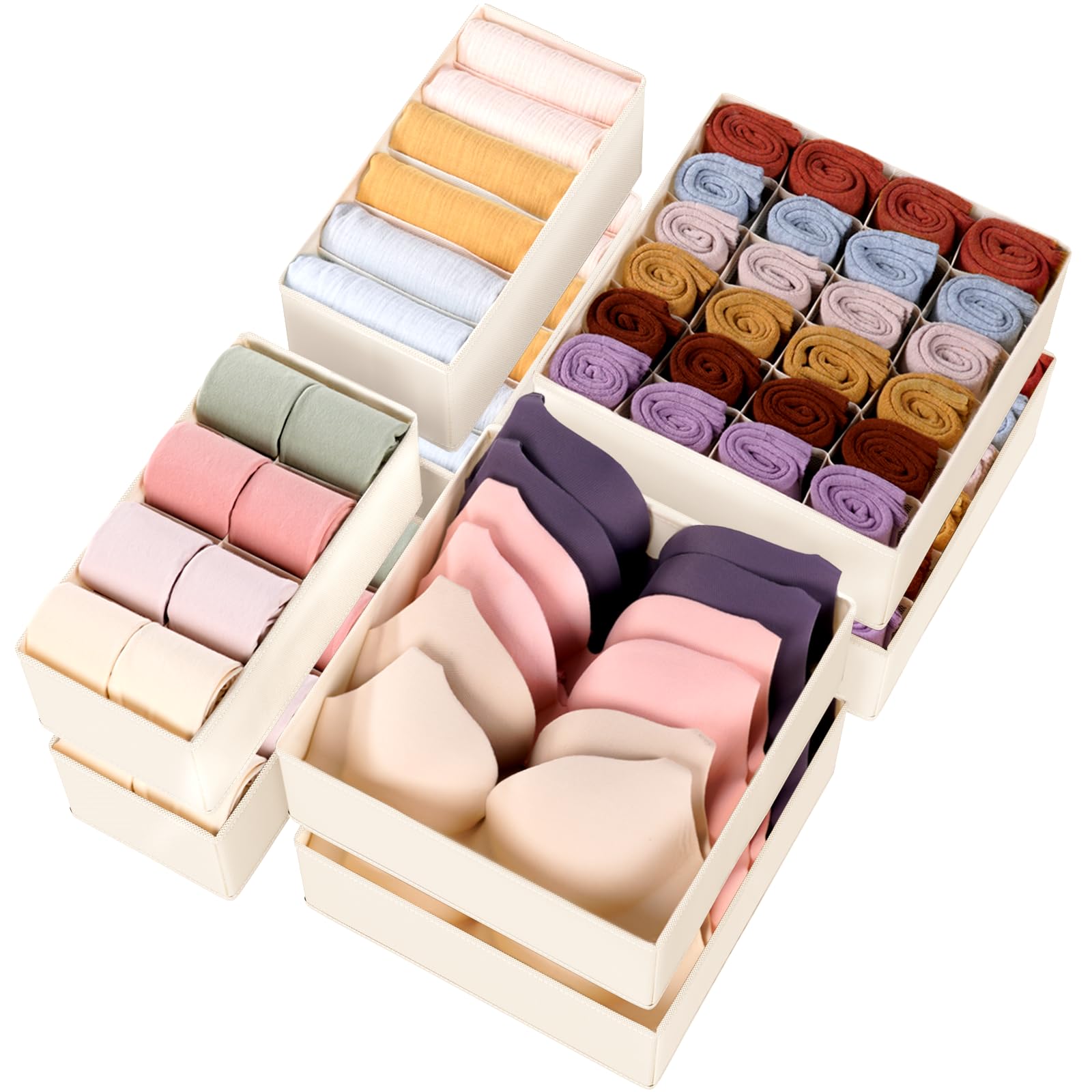 Criusia Underwear Sock Drawer Organizer Dividers 8 Set, Foldable Dresser Closet Organizers and Storage Bins for Baby Clothing, S