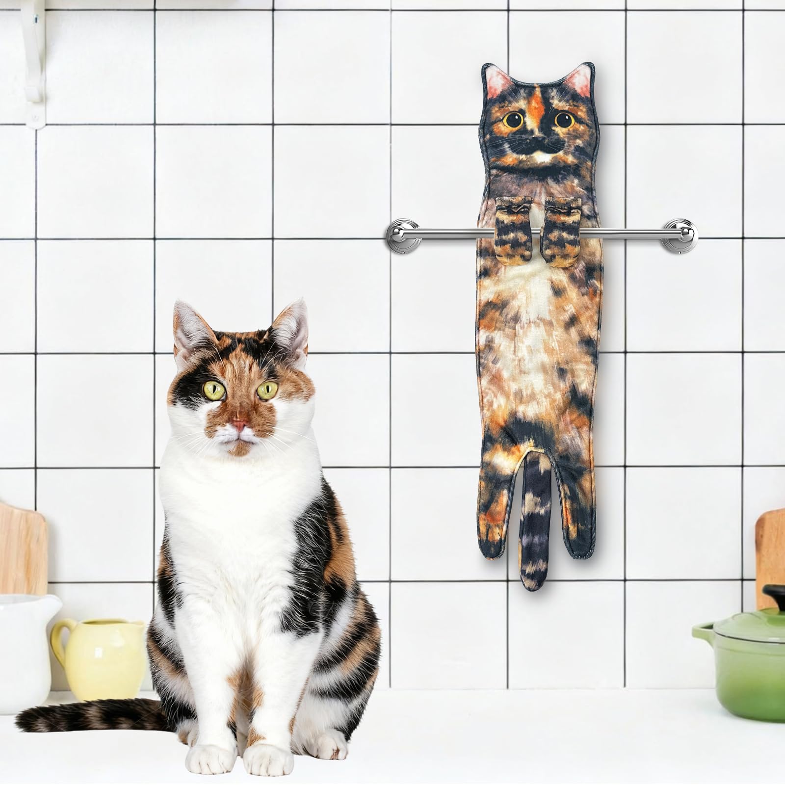 PAT JUUMG Cat Funny Hand Towels for Bathroom Decor Cat Towels Hanging Kitchen Towels Super Absorbent Soft  New Home Housewarming Gifts  for Cat Lovers/for Women(Tortoiseshell)