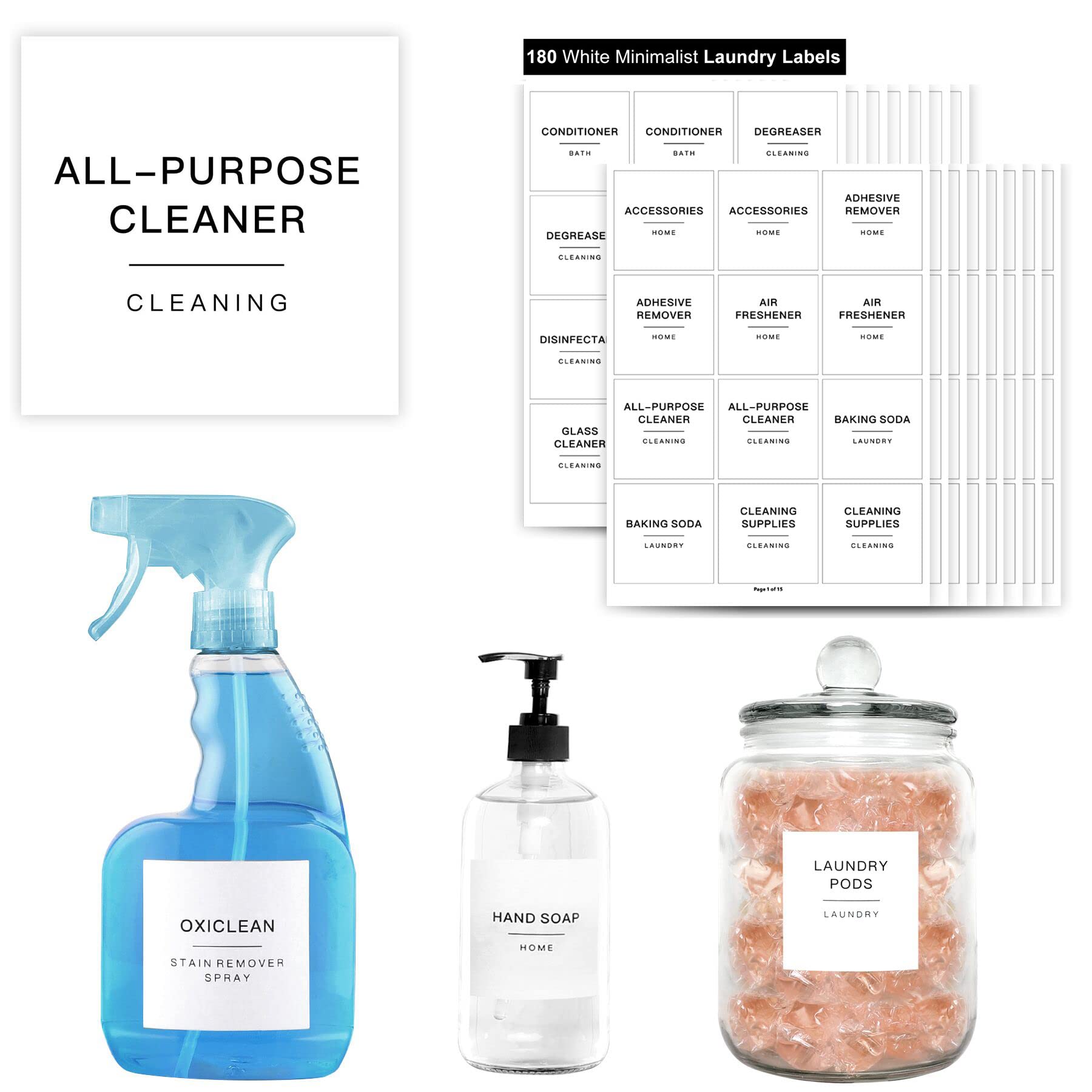 180 Minimalist Laundry Labels For Jars, Laundry Stickers For Containers, Cleaning For Laundry Room Spray Bottles And Household O