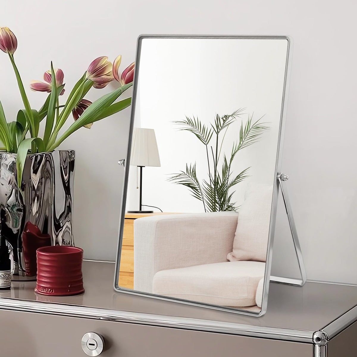 Numjeg Makeup Vanity Mirror Portable Desktop Mirror With Metal Stand Adjustable 90 Rotation Desk Mirrors For Dressing Room,Bedro