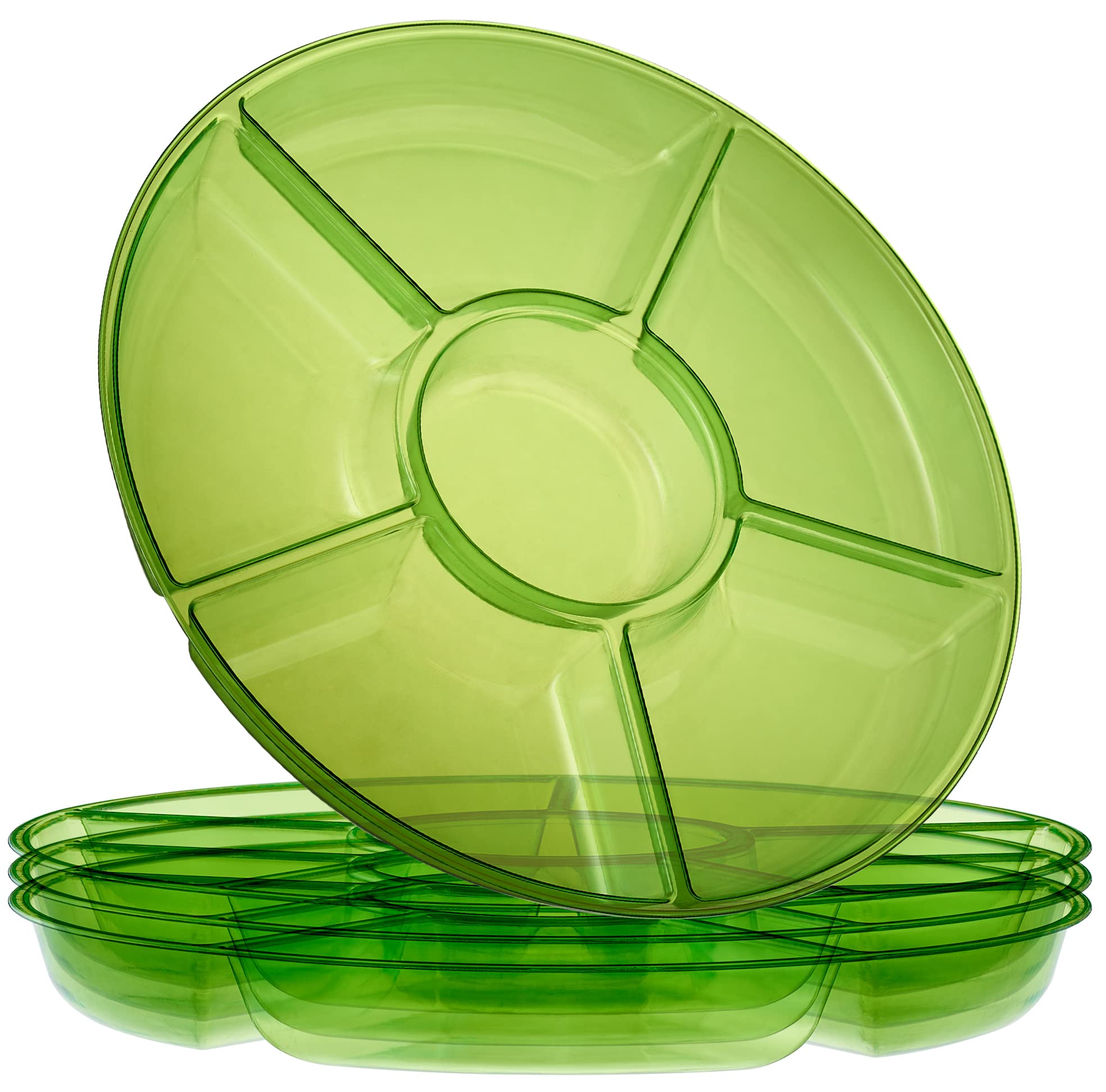 Plasticpro 6 Sectional Round Plastic Serving Tray/Platter (4, Green)