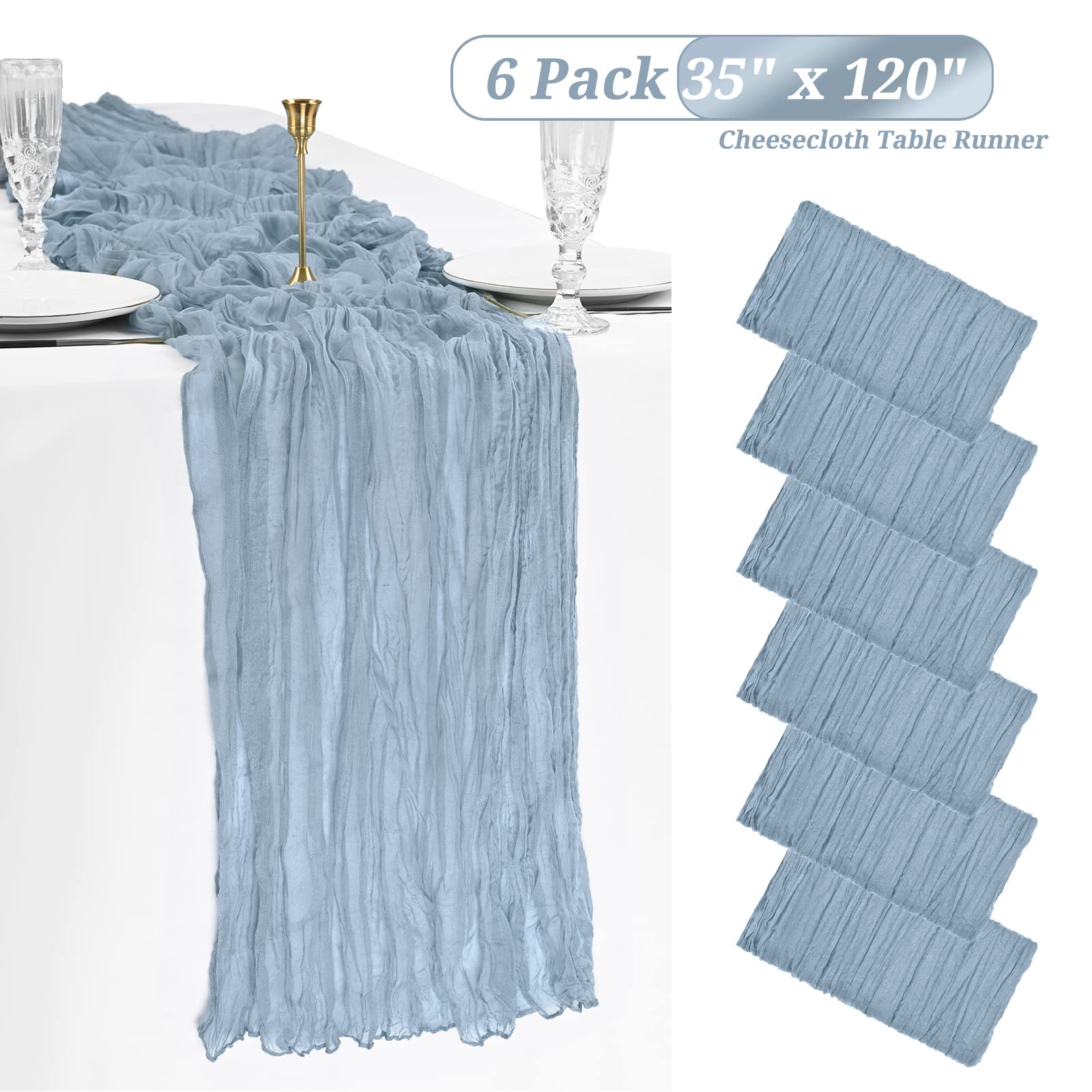 6 Pack Dusty Blue Cheesecloth Table Runner Gauze Table Runner 10Ft Long Semi-Sheer Table Runner Boho Or Rustic Wedding Table Dec