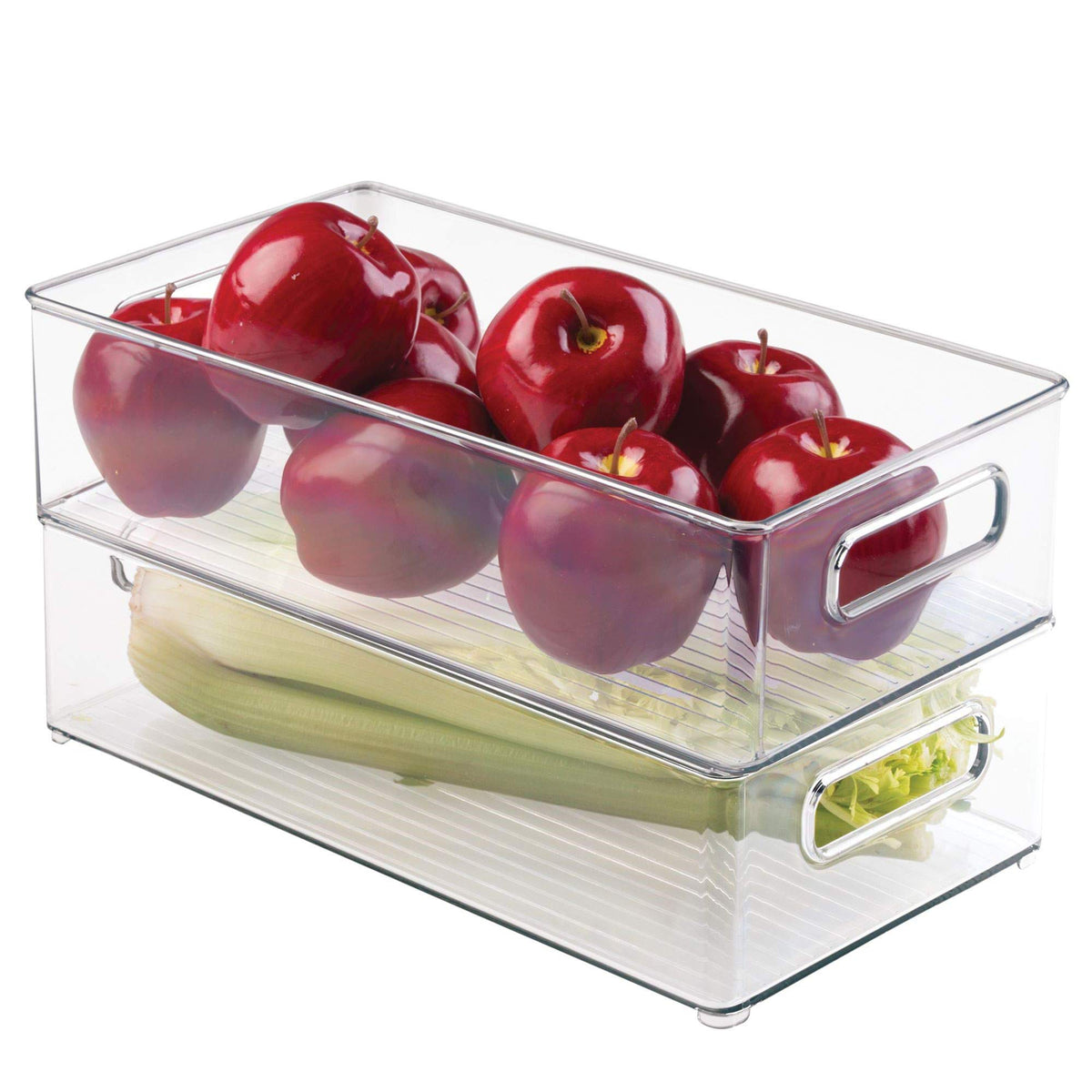 Idesign Plastic Pantry And Kitchen Storage Freezer And Fridge Organizer Bin With Easy Grip Handles, 14.5 X 8 X 4, Clear, 2