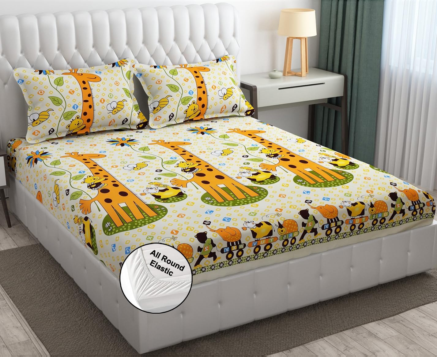Fresh From Loom Elastic Fitted Bed Sheets|Soft Glace Cotton 300 Tc Fitted Bedsheet King Size Bed With Two Pillow Cover|Bed Cover