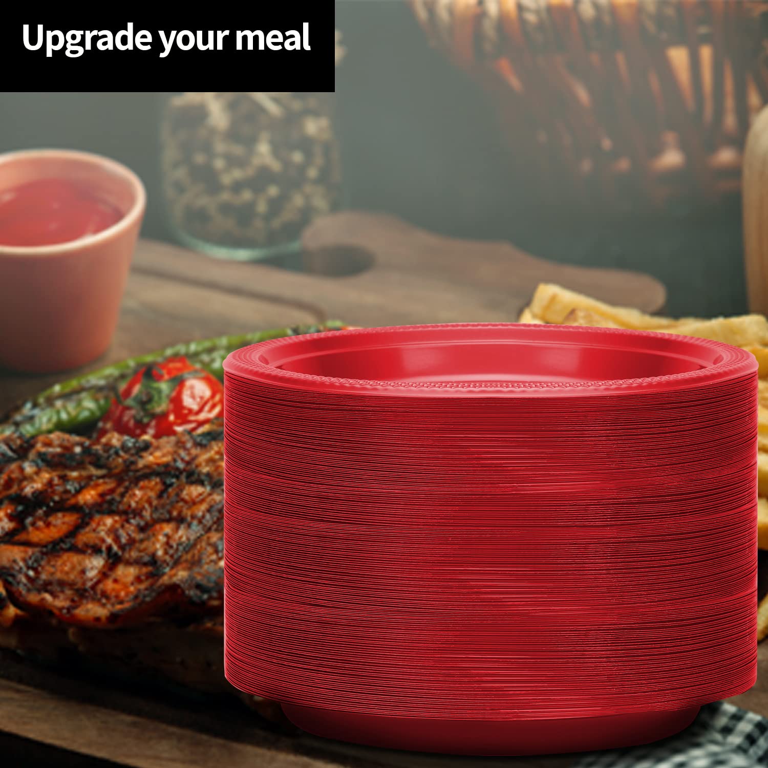Hanna K. Signature Collection Red Plastic Plates 9 Inch - 600 count - Plastic Solid Round Party Plates For Weddings  BBQs  Birthday Plates - Disposable Red Plates - Plastic Dessert Plates
