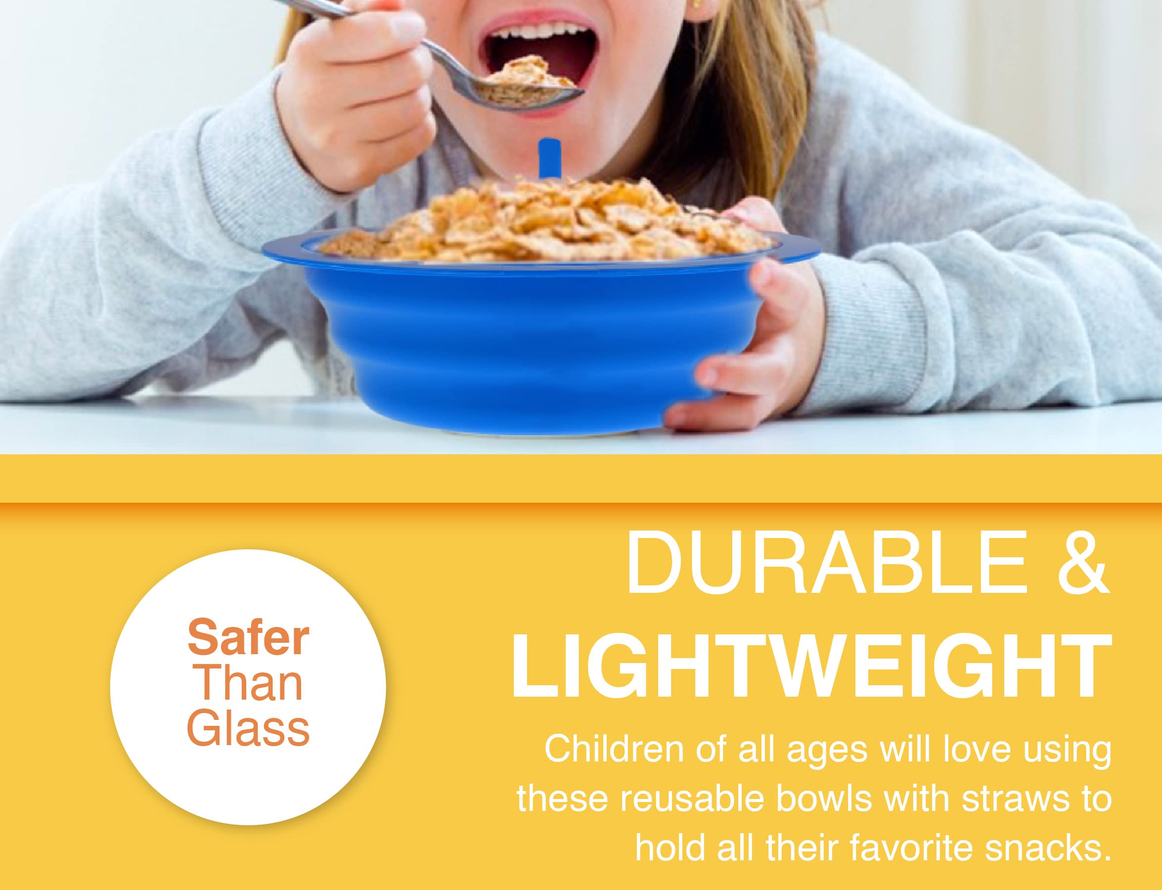 Arrow Home Products Sip-A-Bowl Set, 22Oz, 4Pk - Bpa Free Straw Bowls For Kids To Sip Up Every Drop Without The Mess - Made In Th