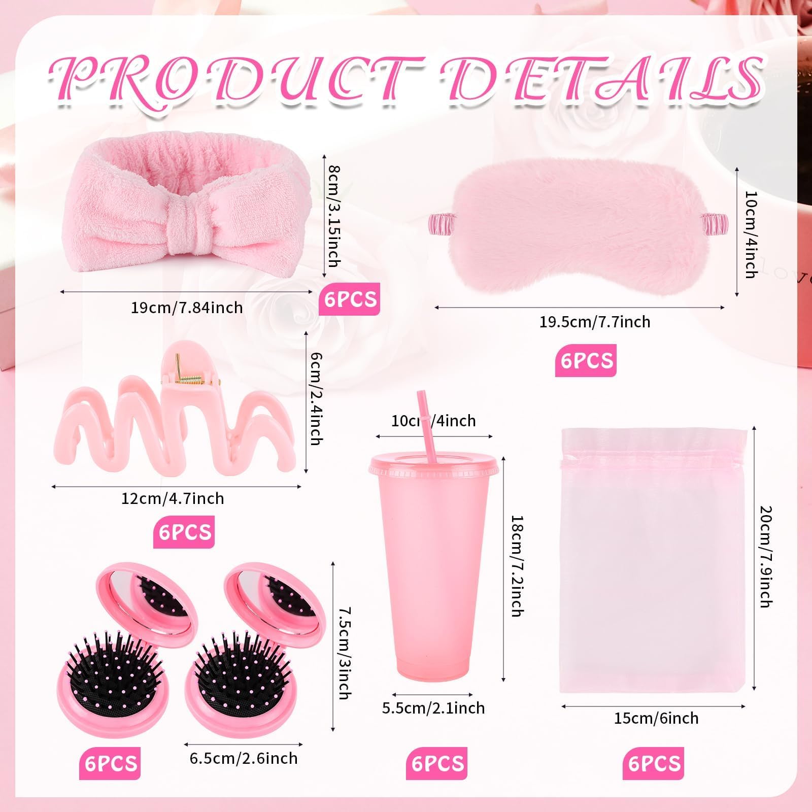 36 Pcs Spa Sleepover Party Supplies for Girls Makeup Party Favor with 6 Headband 6 Eye Masks 6 Pink Plastic Cups 6 Mirror 6 Hair
