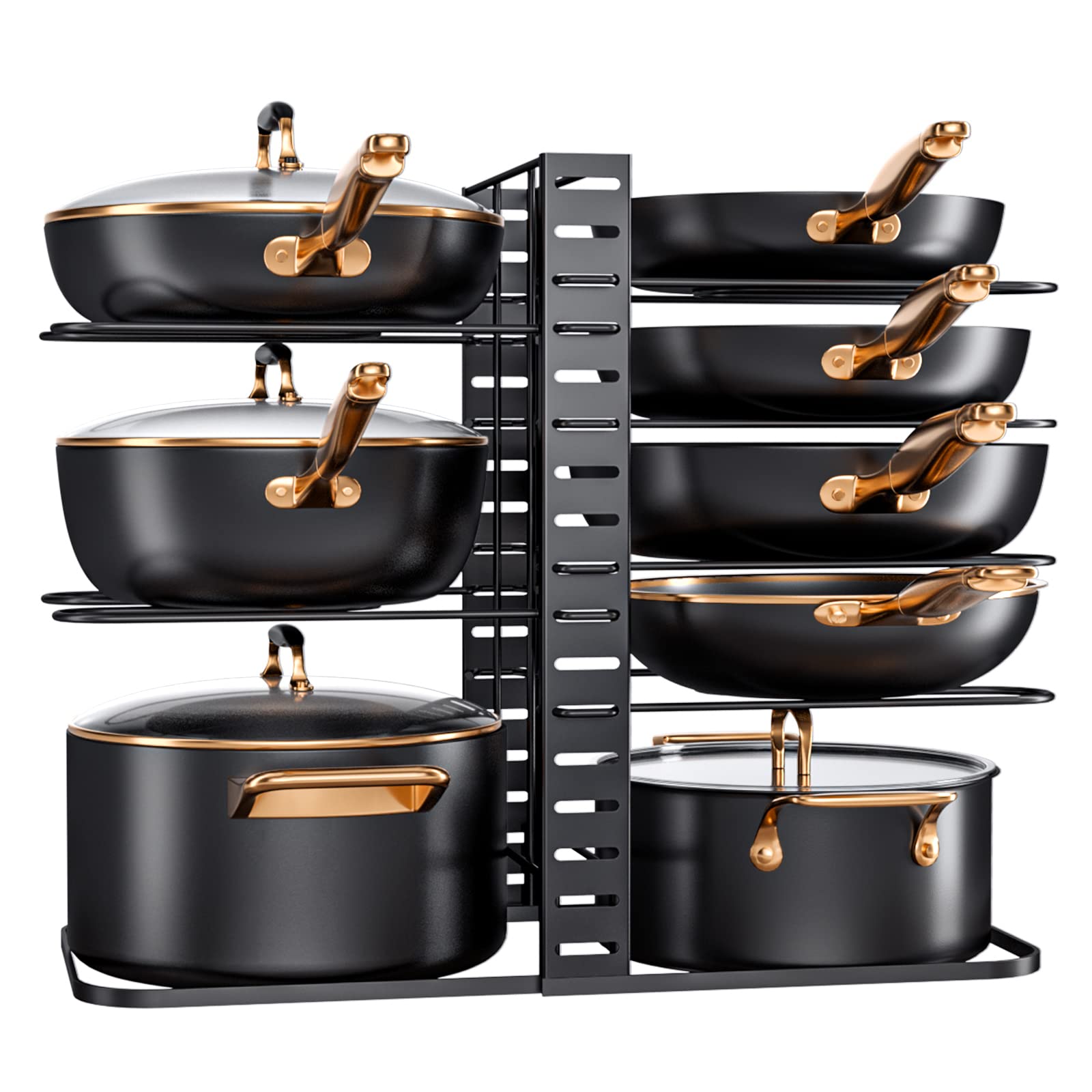Mudeela Pots And Pans Organizer : Rack Under Cabinet, 8-Tier Kitchen Cabinet Organizers And Storage, Light-Duty Adjustable Pot R