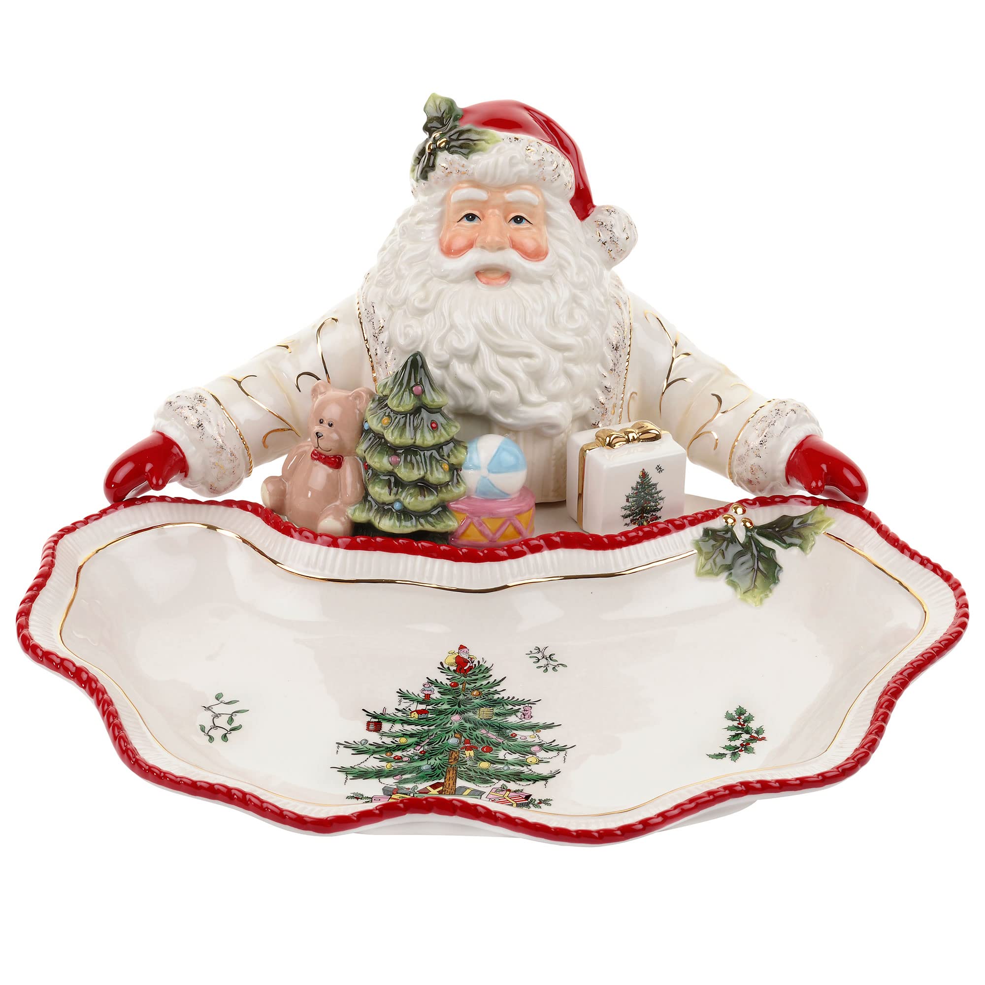 Spode Christmas Tree Gold Collection Figural Santa Dish, 12.25-Inch Holiday D  cor Candy Bowl - Fine Earthenware with 22-Karat G