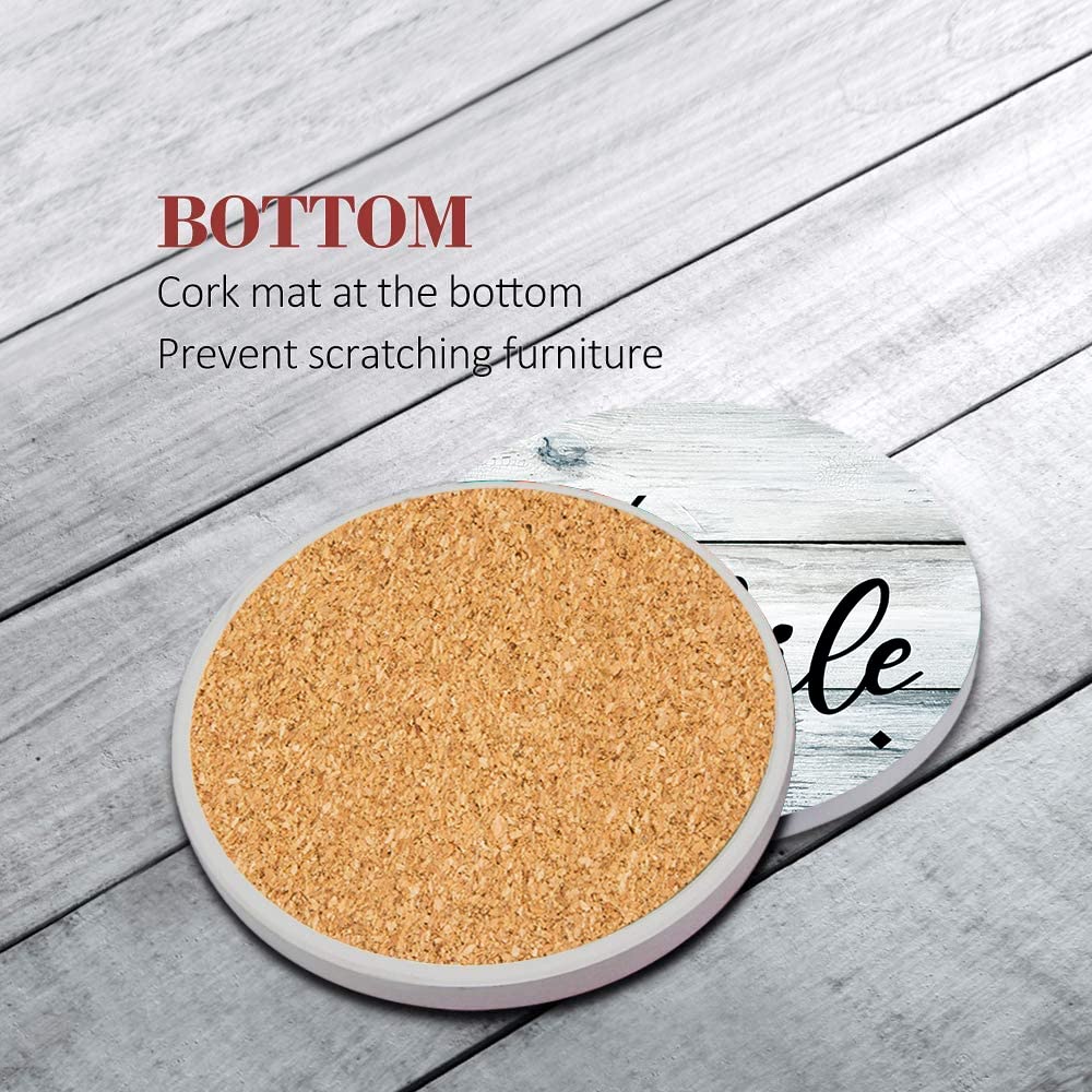 Britimes Coaster For Drinks Set Of 6, Wooden Planks Wood Paint Table Absorbent Round Ceramic Stone Mat, With Cork Base And Metal