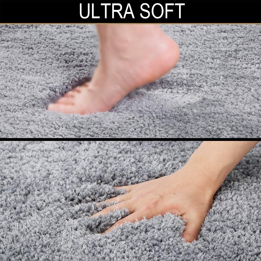 Walensee Shaggy 2 Piece Bath Rug Sets (Grey) 20 X 24 Non Slip, U Shape Contour Rug & 20 X 32, Machine Wash/Dry Plush Absorbent B