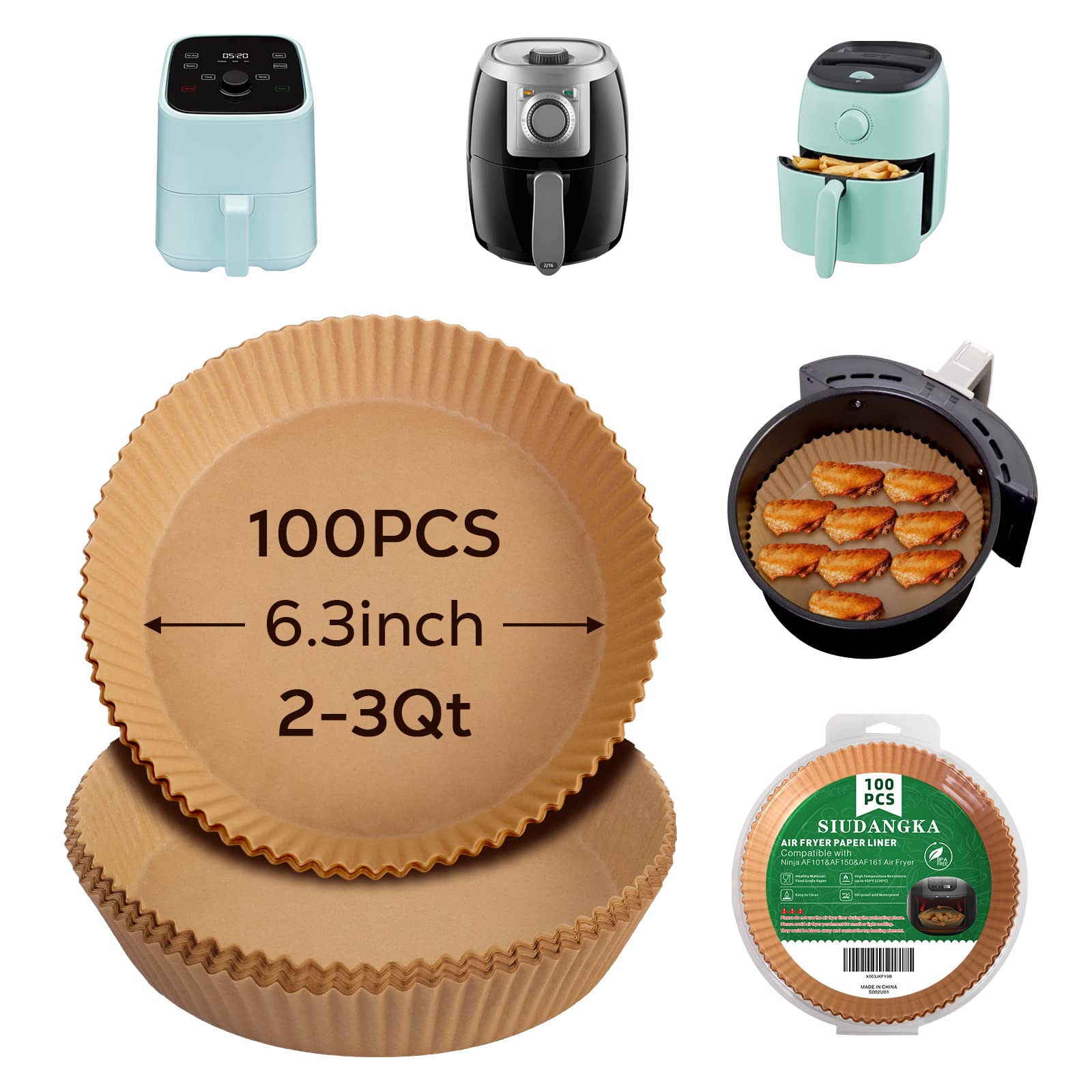 Siudangka Mini Air Fryer Liners For 2Qt Air Fryer, 100 Pcs Nonstick Air Fryer Parchment Paper Pads Air Fryer Liners Compatible