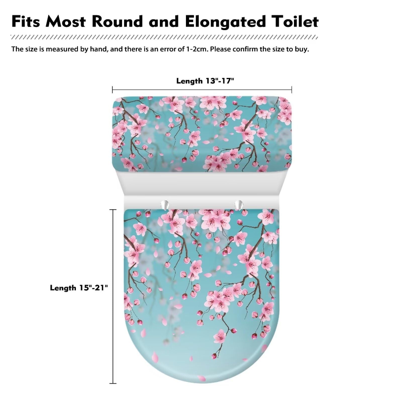 Darisoco Cherry Blossom Blue Bathroom Toilet Lid Seat Cover & Toilet Tank Lid Cover Machine Washable Fits Most Standard Toilet 1