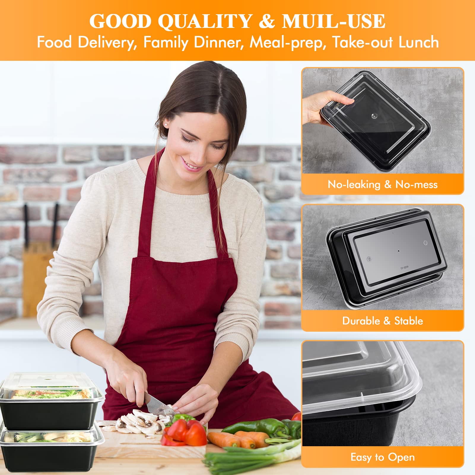 Muchii 34 Oz Meal Prep Container With Lids, [30 Pack] Big To Go Containers With Lids, Plastic Food Containers, Disposable Lunch