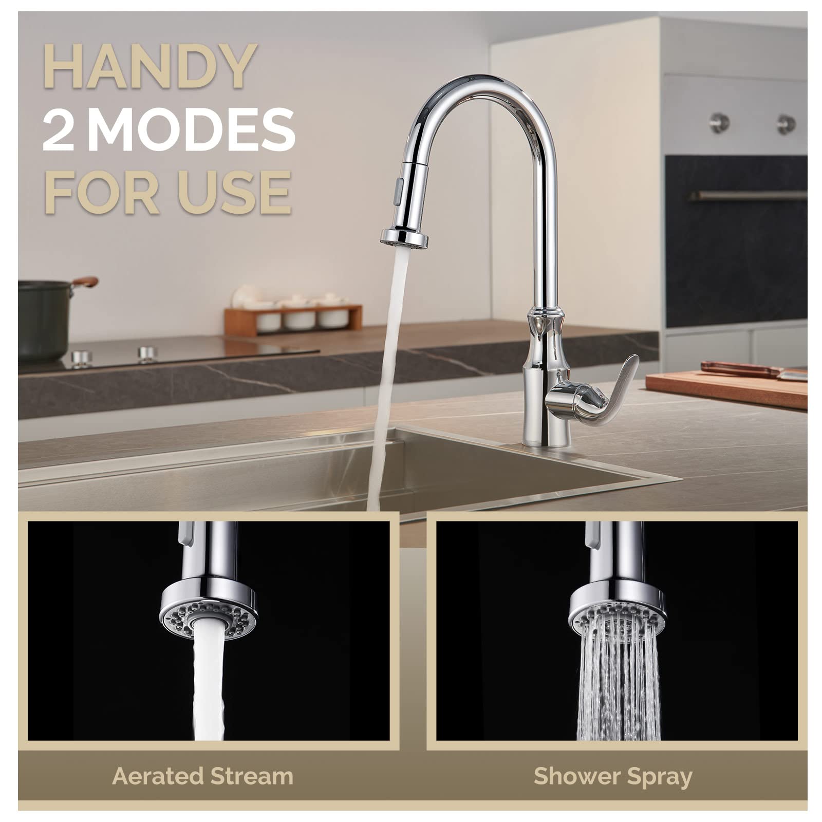 Faucet Head Replacement Chrome, Angle Simple Kitchen Sink Faucet Sprayer, Pull Down Hose Spray Head, Stream And Spray Mode, Male