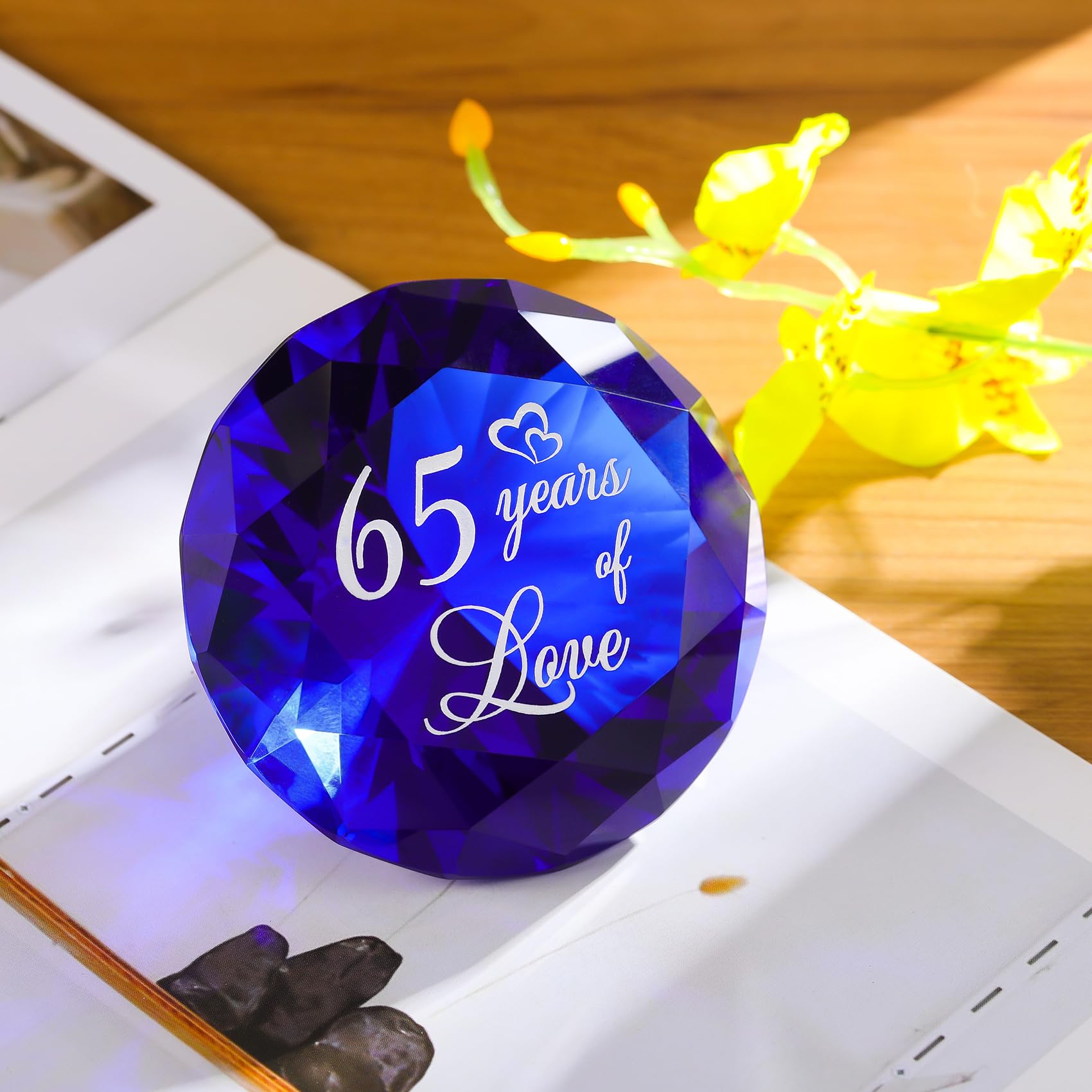 YWHL 65th Wedding Anniversary Sapphire Gifts for Couples, 65 Years Anniversary Sapphire Crystal Wedding Gifts for Parents, Blue