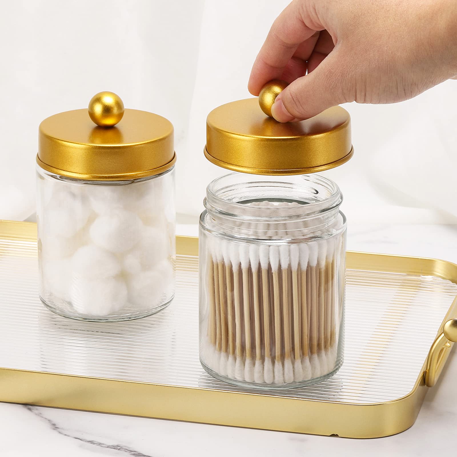 Tbestmax 4 Pack Glass Qtip Holder Dispenser, 10-Ounce Restroom Bathroom Organizers And Storage Containers, Apothecary Jars With