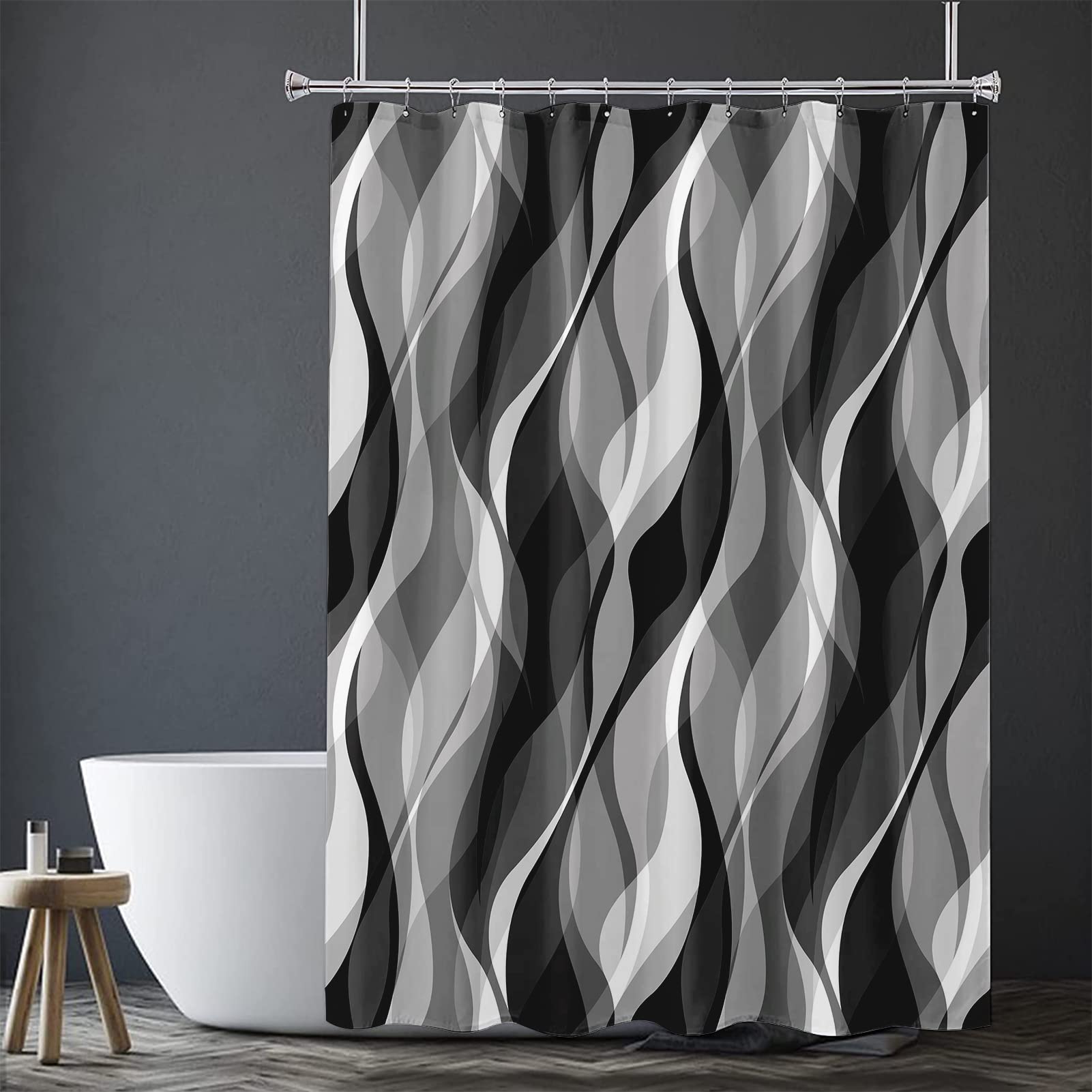 Black And Grey Shower Curtain For Bathroom Black And White Shower Curtain Fabric Modern Abstract Striped Minimalist Bath Curtain