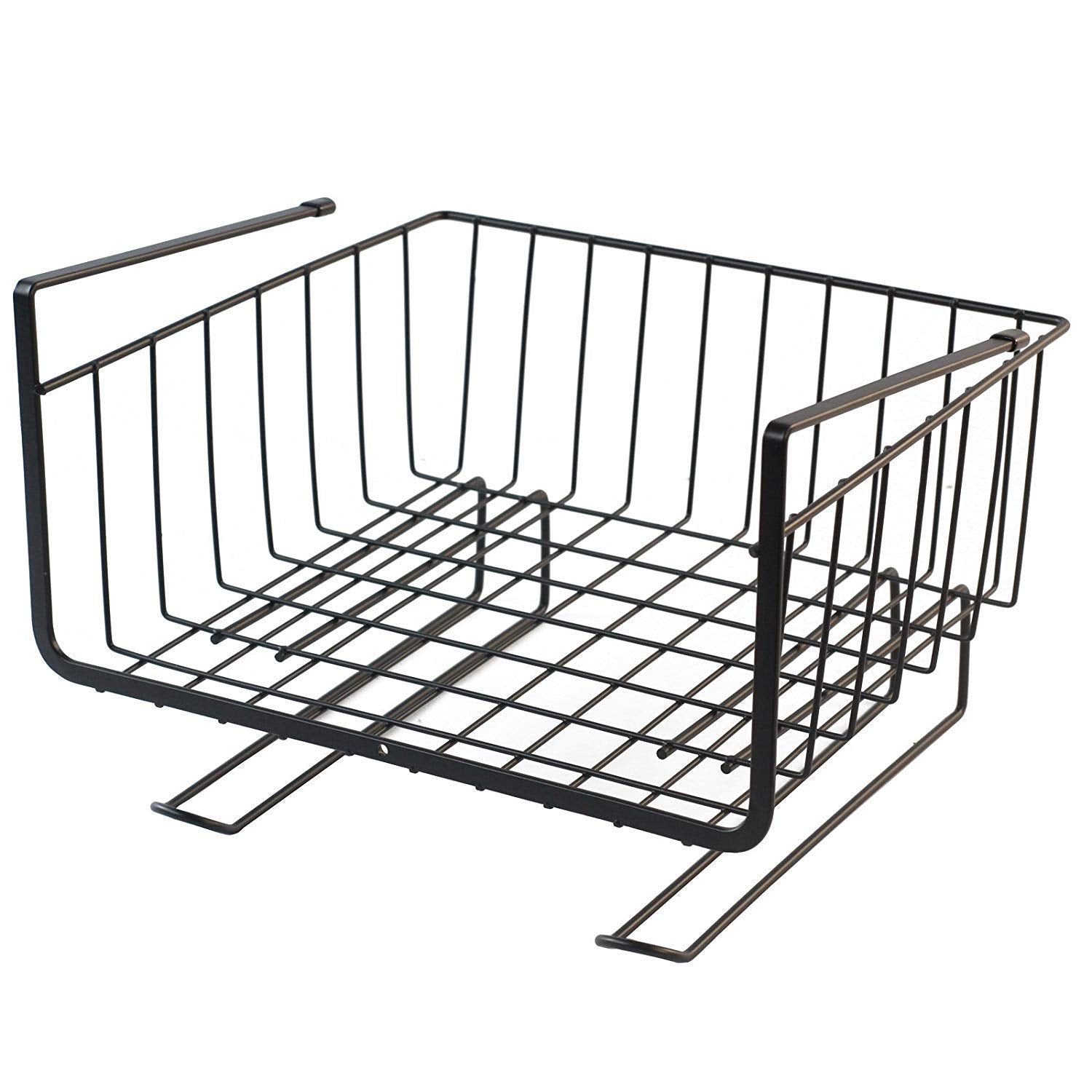 Fayby Under Shelf Basket Metal Wire Rack Slides Under Shelves With Hangers | Cabinet Storage Organizer For Kitchen Bathroom(Whit