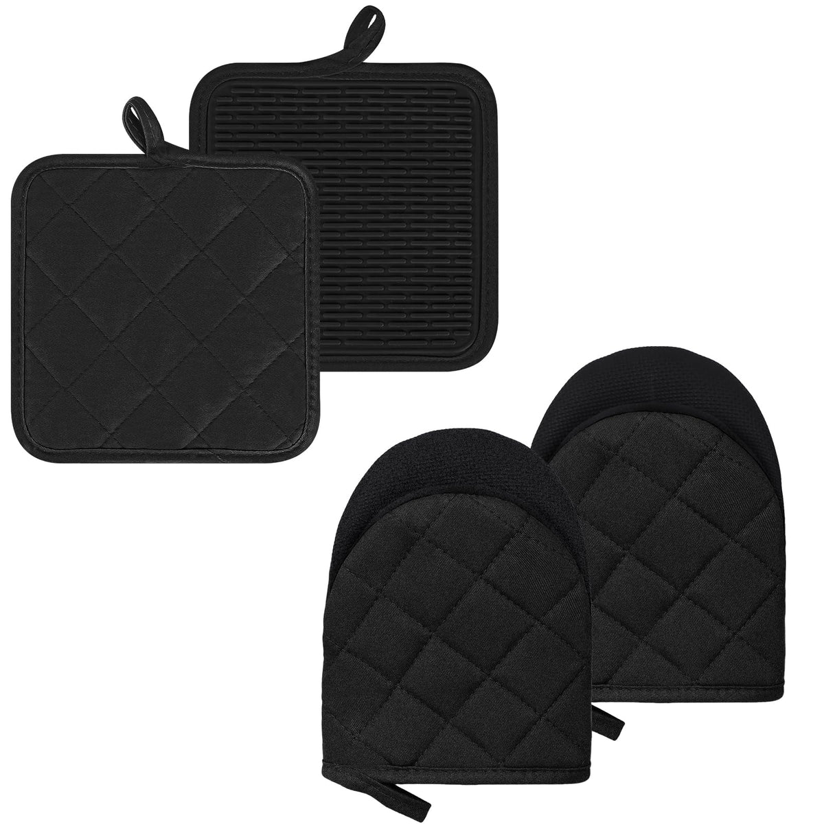 Oven Mitts And Pot Holders Set, Pack Of 4, Heat Resistant Silicone Kitchen Mini Oven Mittens For 500 Degrees, Mini Oven Gloves A
