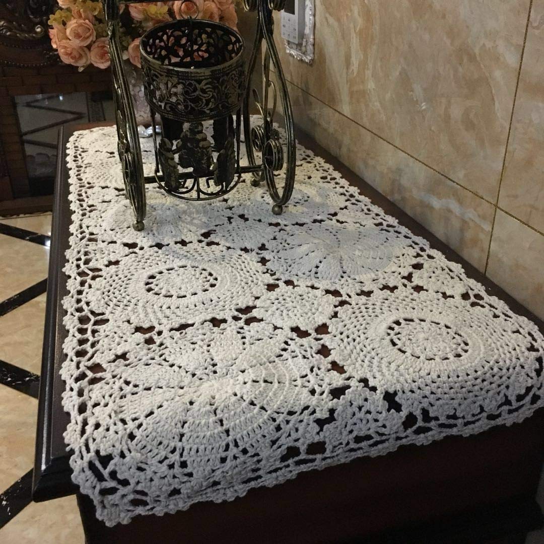 Ustide 2Pcs 100% Cotton Crochet Lace Rectangular Table Runner Ecru Dresser Scarf Doilies White 11 Inch X23 Inch