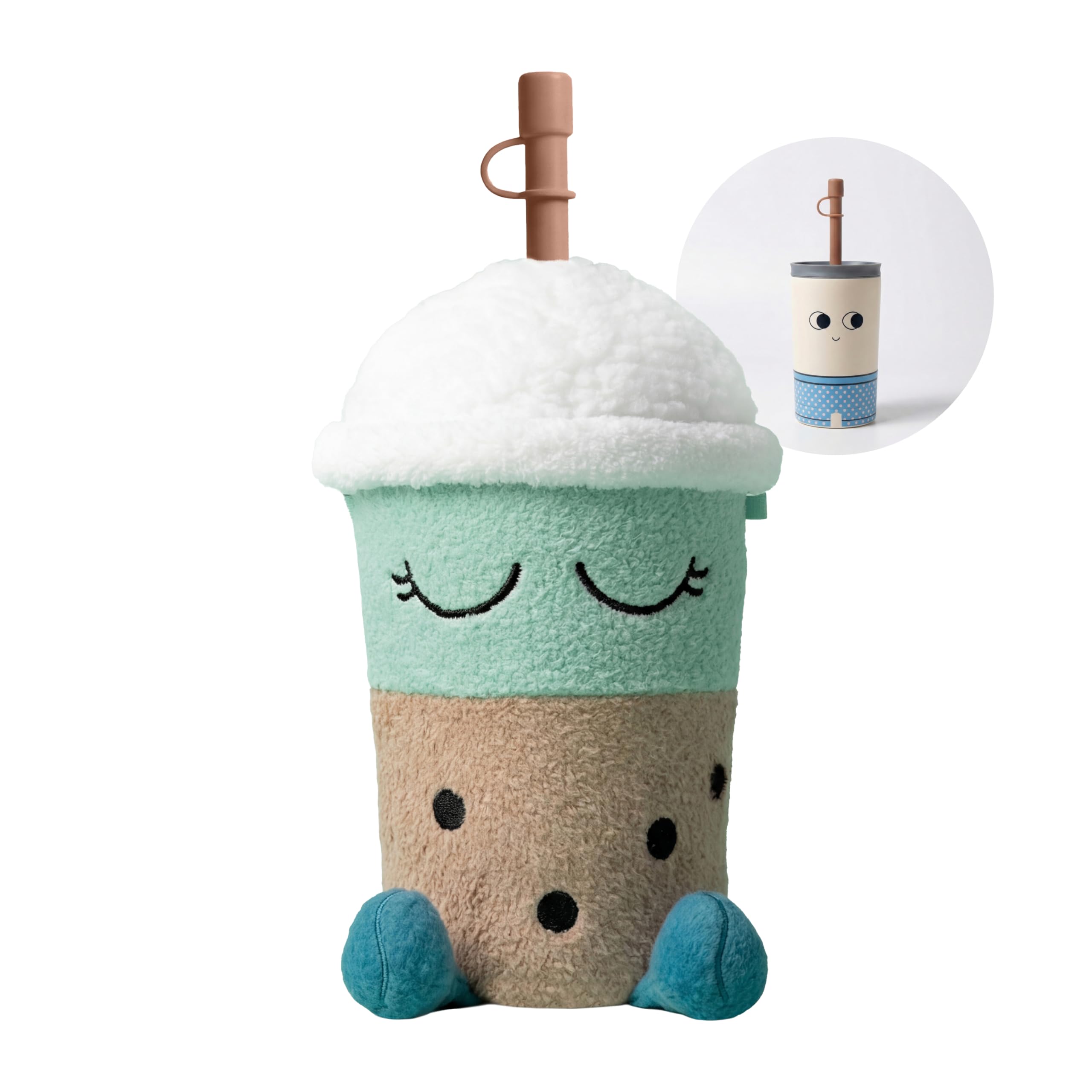 Asobu Fuzzie Plush Covered Straw Tumbler, 12oz Insulated Reusable Cup with Strap, Adorable Bedside & Travel Bottle for Adults, T