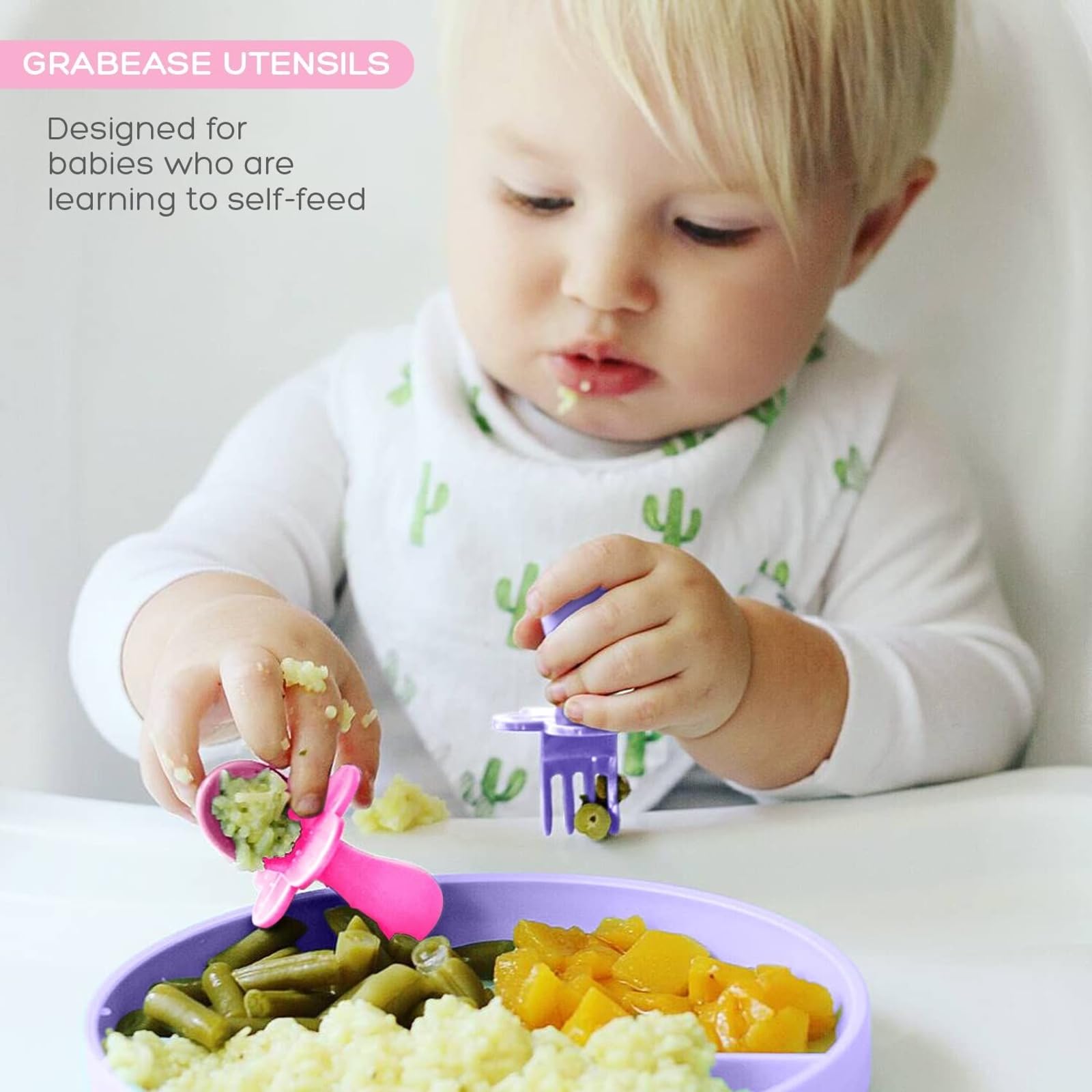 Grabease Baby Spoons Baby Led Weaning Supplies Toddler Forks Baby Feeding, BPA-Free & Phthalate-Free for Baby & Toddler, 2 Sets,