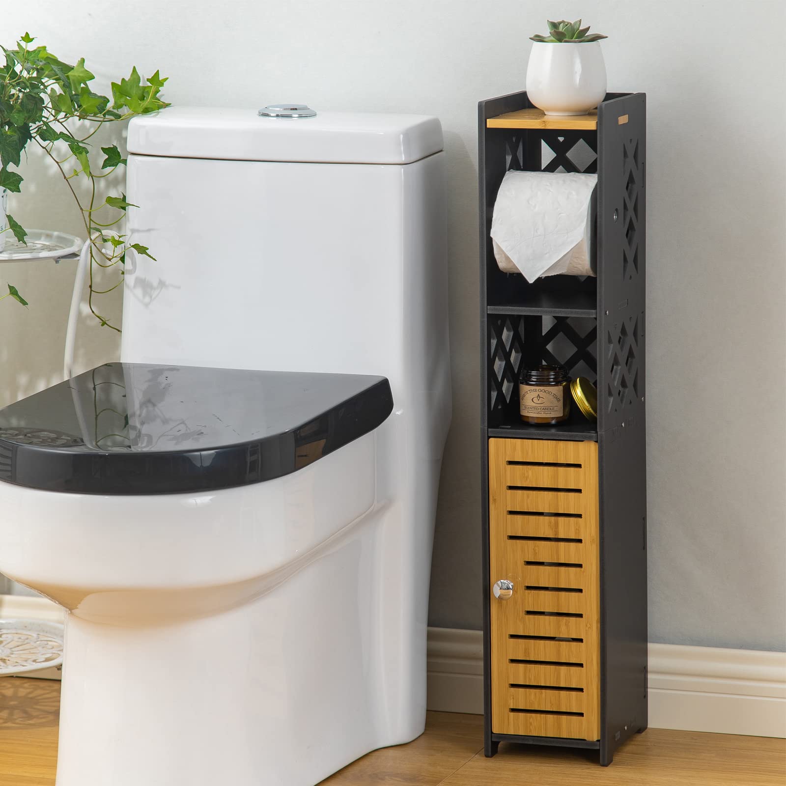 Toilet Paper Holder Stand-Toilet Paper Holder Behind Toilet Storage,Bathroom Stand With Toilet Paper Holder Insert,Slim Storage