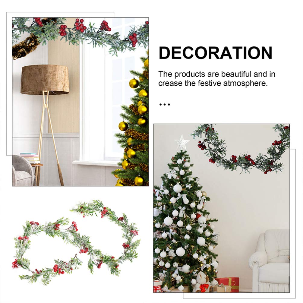 Christmas Artificial Garland, 5.2ft Artificial Holly Berry Garland Berries Leaves Door Xmas Wall Vine Swag for Outdoor Front Doo
