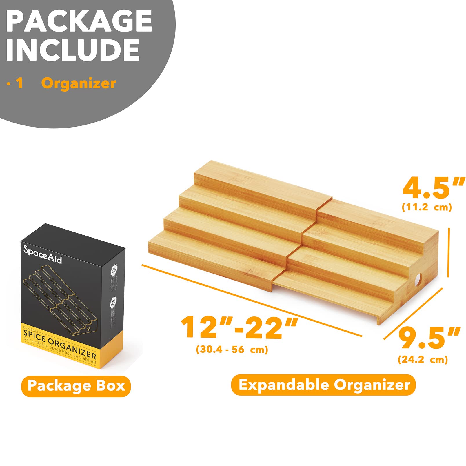 SpaceAid 4 Tier Bamboo Spice Rack Organizer for Cabinet, Kitchen Pantry Spices Storage Rack for Cabinets Organization, Home Seas