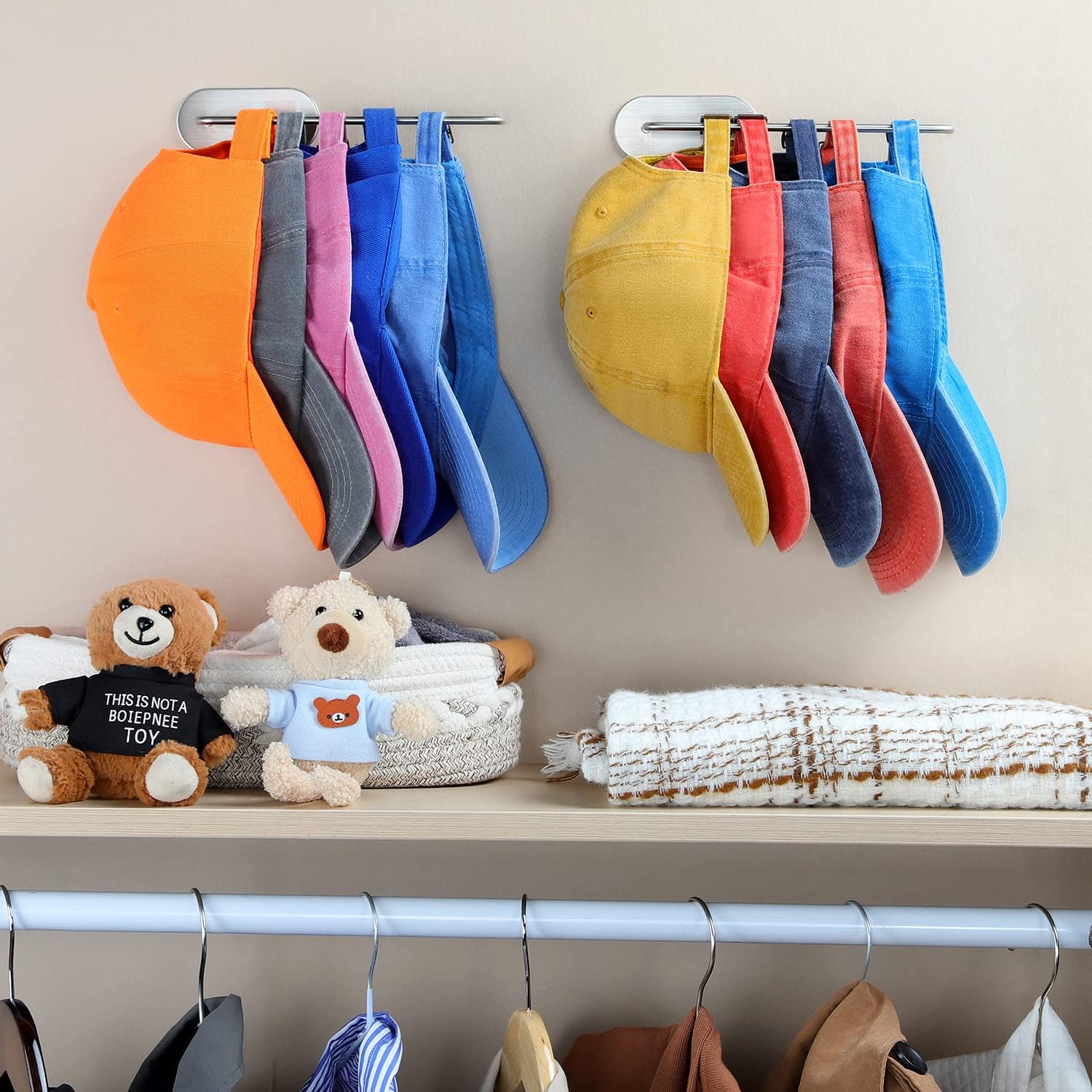 Daoun Hat Rack For Baseball Caps - 2 Pieces Adhesive Hat Organizer Wall Mount, Strong Hat Storage Organizer For Baseball Cap No