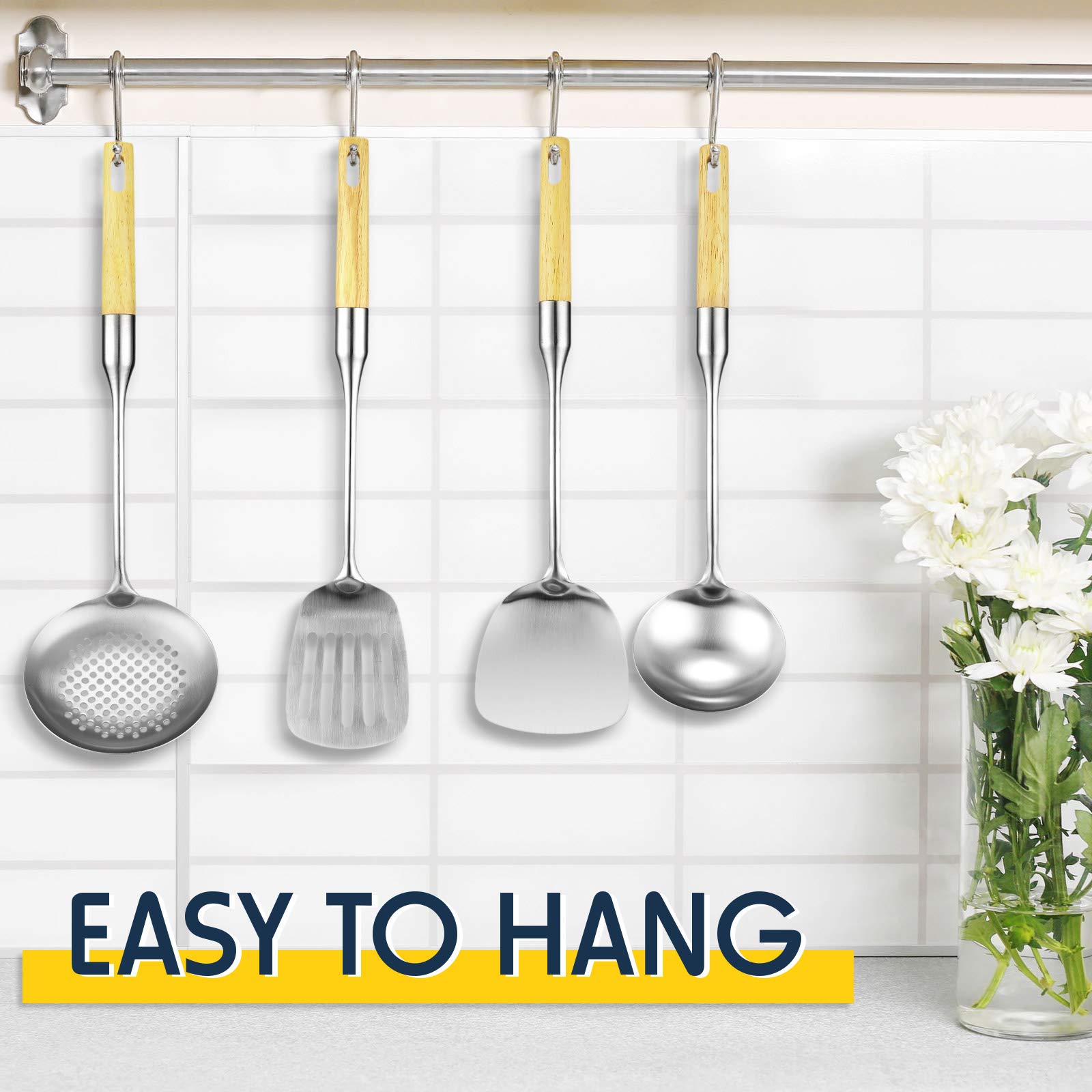Stainless Steel Kitchen Cooking Utensils Specialty Chinese Wok Utensil Set With Skimmer Slotted Spoon, Spatula Turner, Wok Spatu