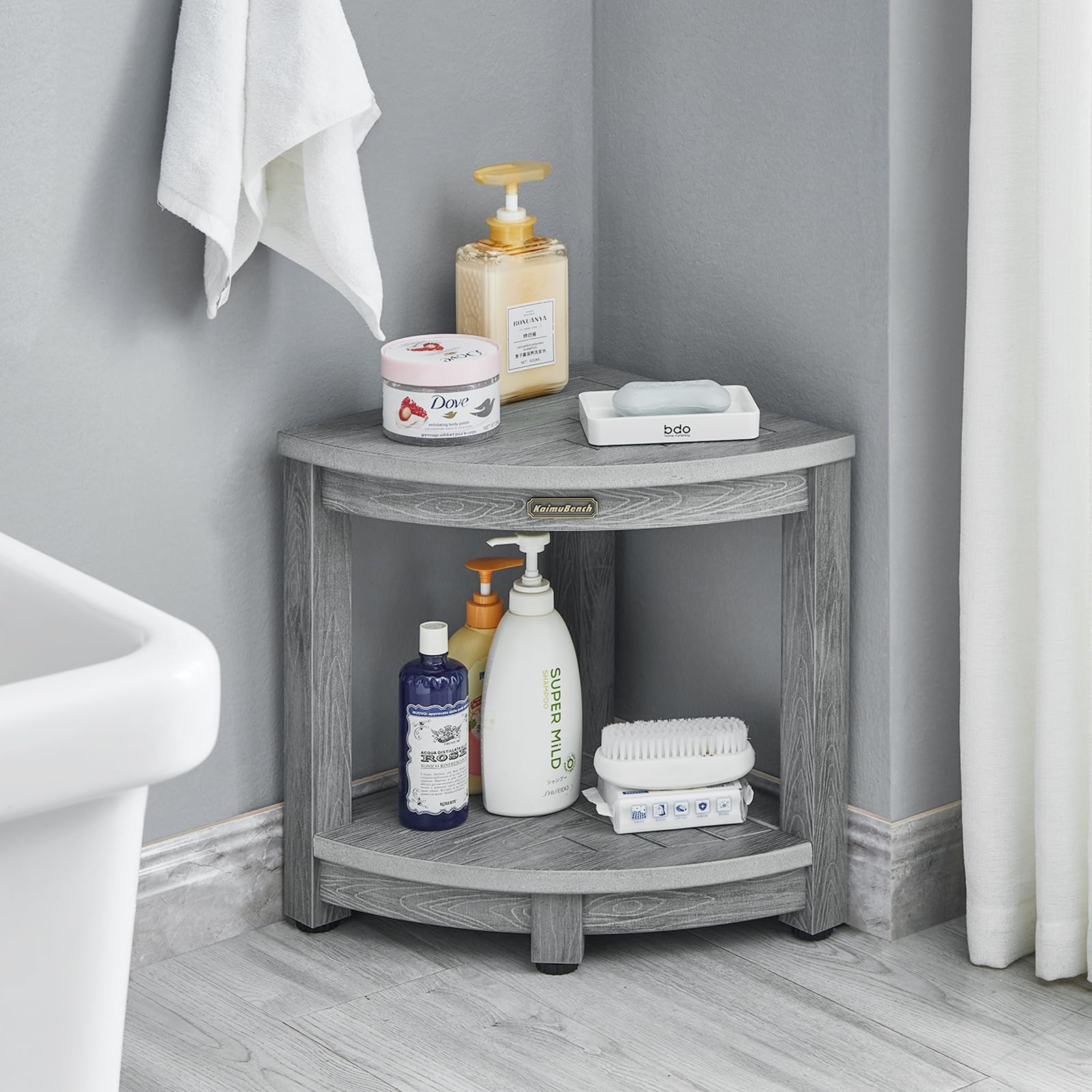 Waterproof Shower Bench For Inside Shower, Gray Hdps Corner Shower Stool For Shaving Legs, Poly Lumber Shower Foot Seat, Plastic