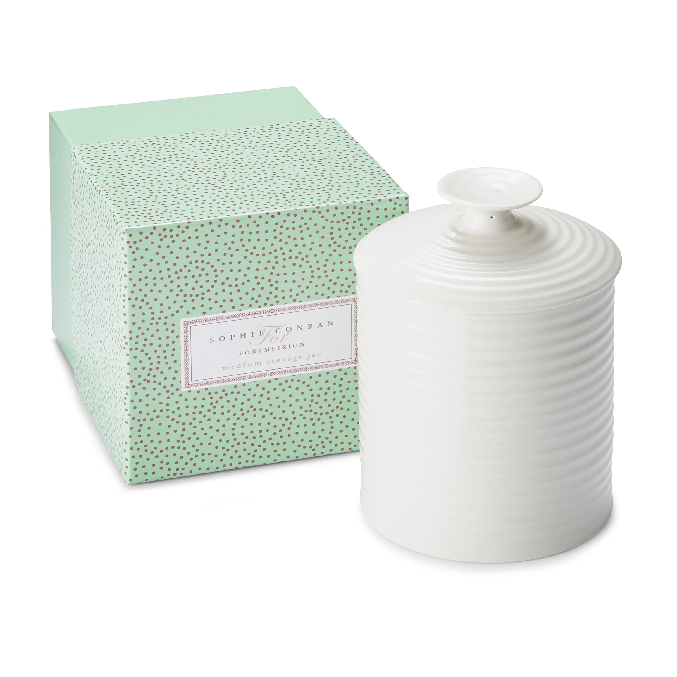 Portmeirion Sophie Conran White Medium Canister | 40 Oz Food Storage Container With Lid | Porcelain Canister For Pantry, Home, A