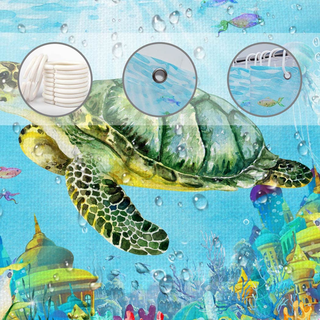 Juirnost Sea Turtle Shower Curtain Ocean Shower Curtain For Bathroom Underwater Seashell Tropical Marine Animal Nautical Beach S