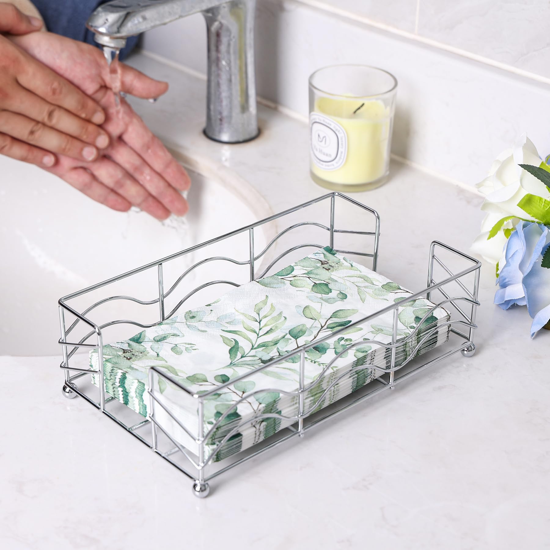 Ebristar Bathroom Napkin Holder, Modern Stainless Steel Flat Guest Towel Napkin Holder, Rectangle Metal Disposable Napkin Holder