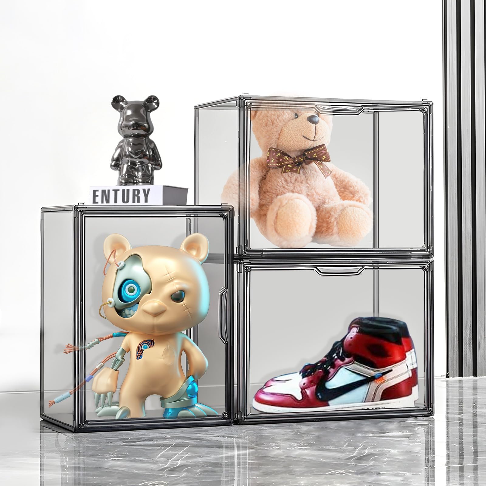 Gudemay Clear Stackable Plastic Storage Bins With Magnetic Lid, Dustproof Book & Cosmetic Display Cases, Large Figures Collectib