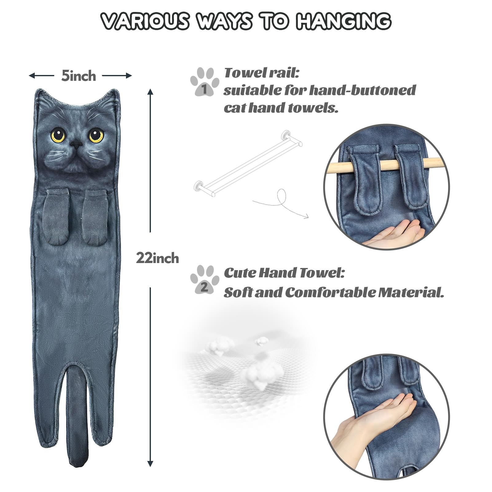 Openhahaha Cat Hand Towels for Bathroom Funny Cat Kitchen Towels Decorative  Cat Towel Absorbent Soft  Cat Gifts for Women/Cat Lovers