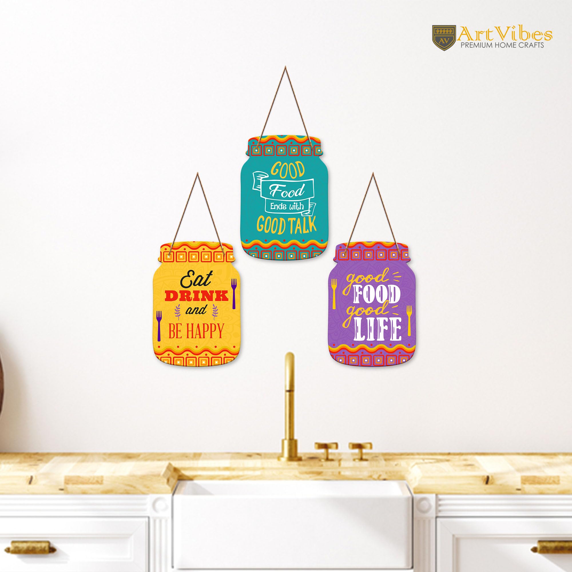 Artvibes Good Food Good Life Quotes Wall Hanger For Home Decor | Gifts | Wall Art | Decoration Wooden Hanging Items | Kitchen Wo